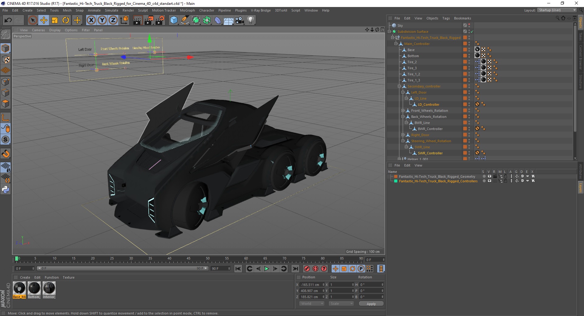 3D model Fantastic Hi-Tech Truck Black Rigged for Cinema 4D