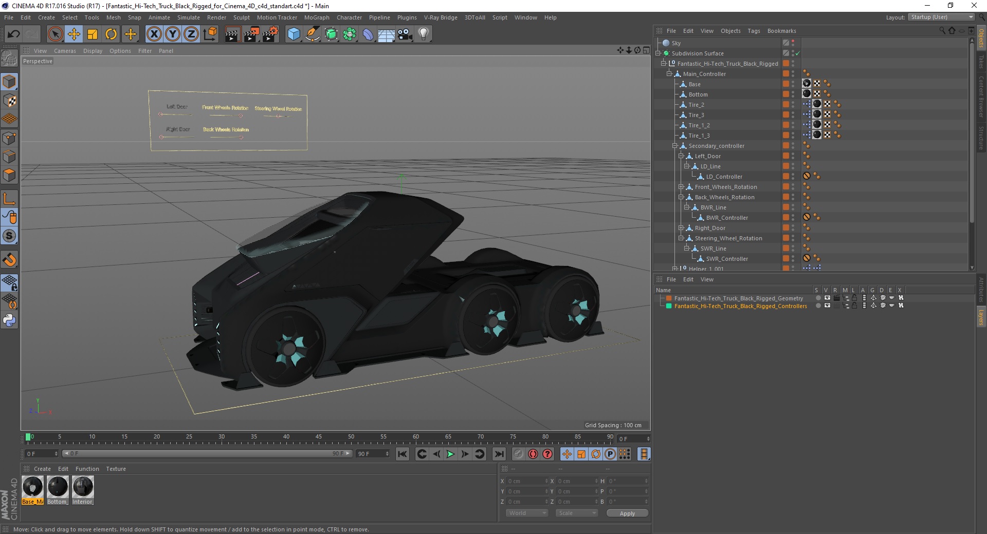 3D model Fantastic Hi-Tech Truck Black Rigged for Cinema 4D