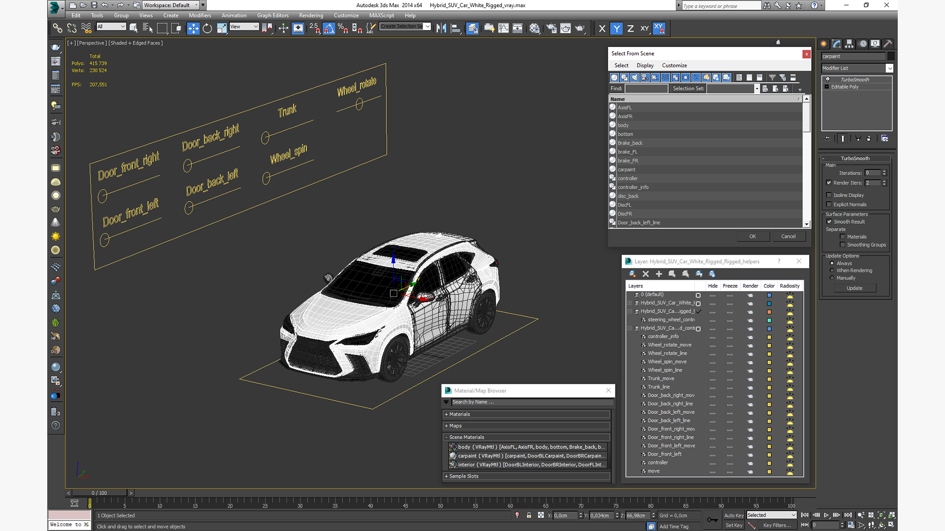 3D Hybrid SUV Car White Rigged for Maya