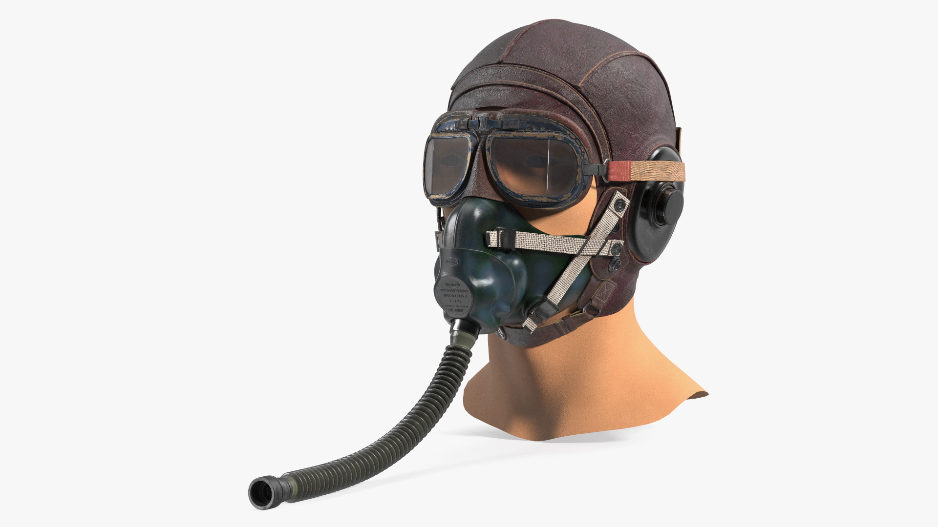 3D model Retro Pilot Cap with Oxygen Mask on Mannequin
