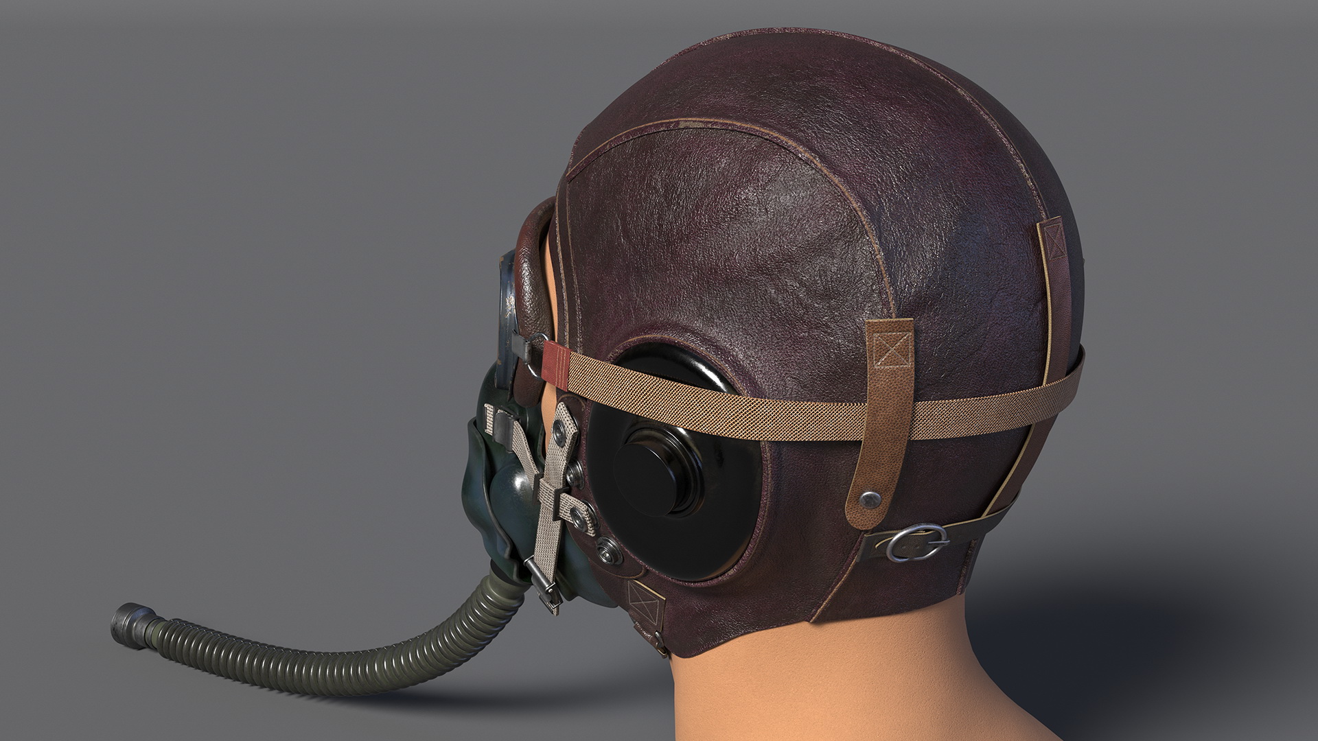3D model Retro Pilot Cap with Oxygen Mask on Mannequin