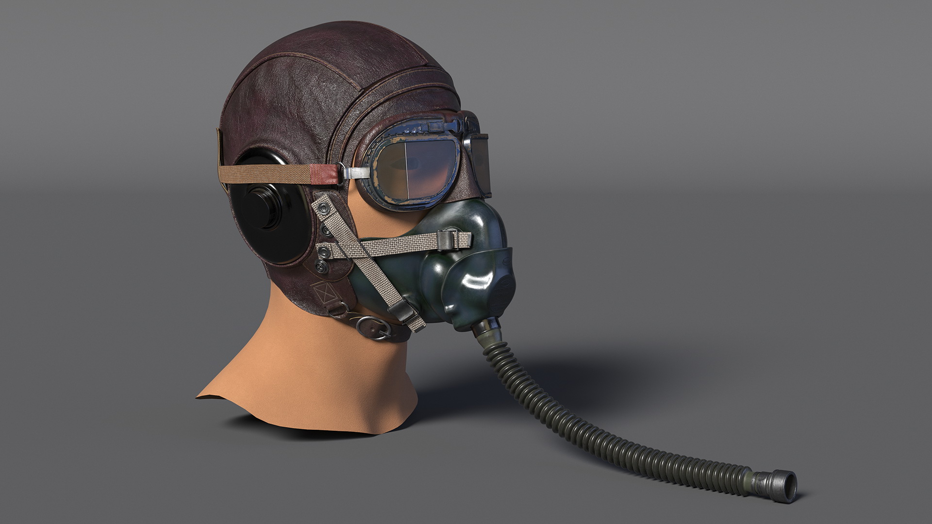 3D model Retro Pilot Cap with Oxygen Mask on Mannequin