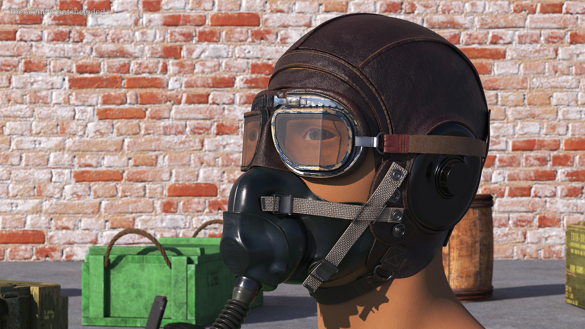 3D model Retro Pilot Cap with Oxygen Mask on Mannequin