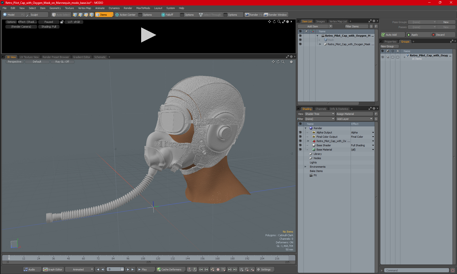 3D model Retro Pilot Cap with Oxygen Mask on Mannequin