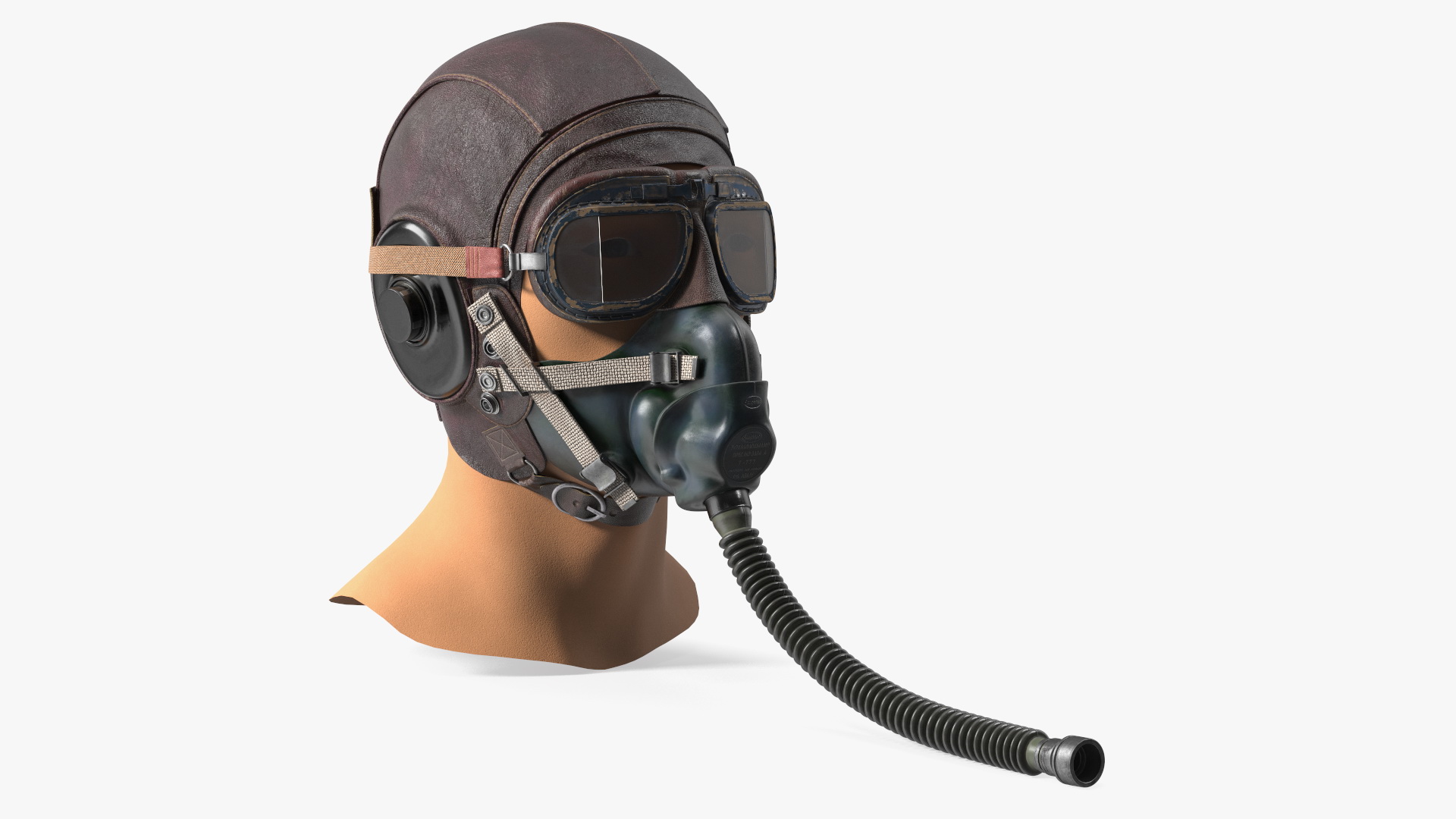 3D model Retro Pilot Cap with Oxygen Mask on Mannequin