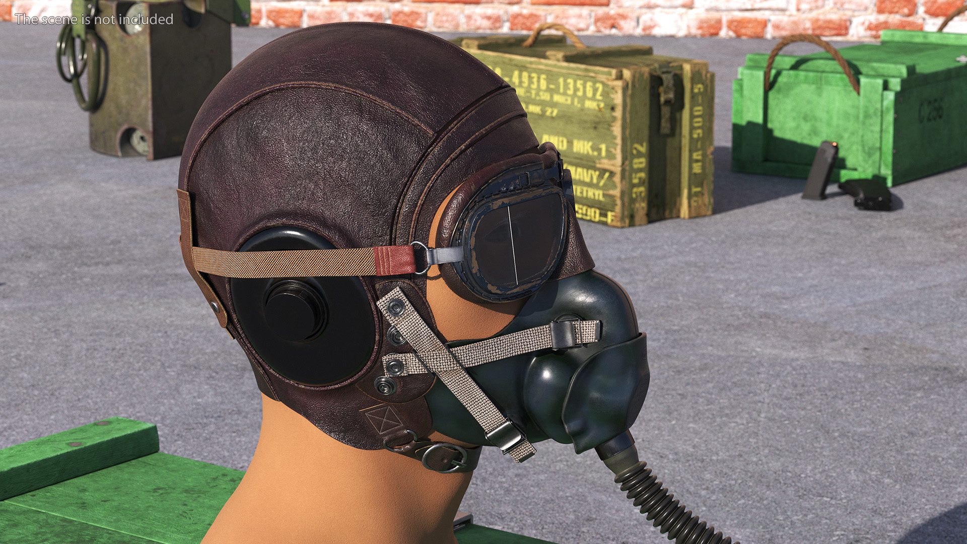 3D model Retro Pilot Cap with Oxygen Mask on Mannequin
