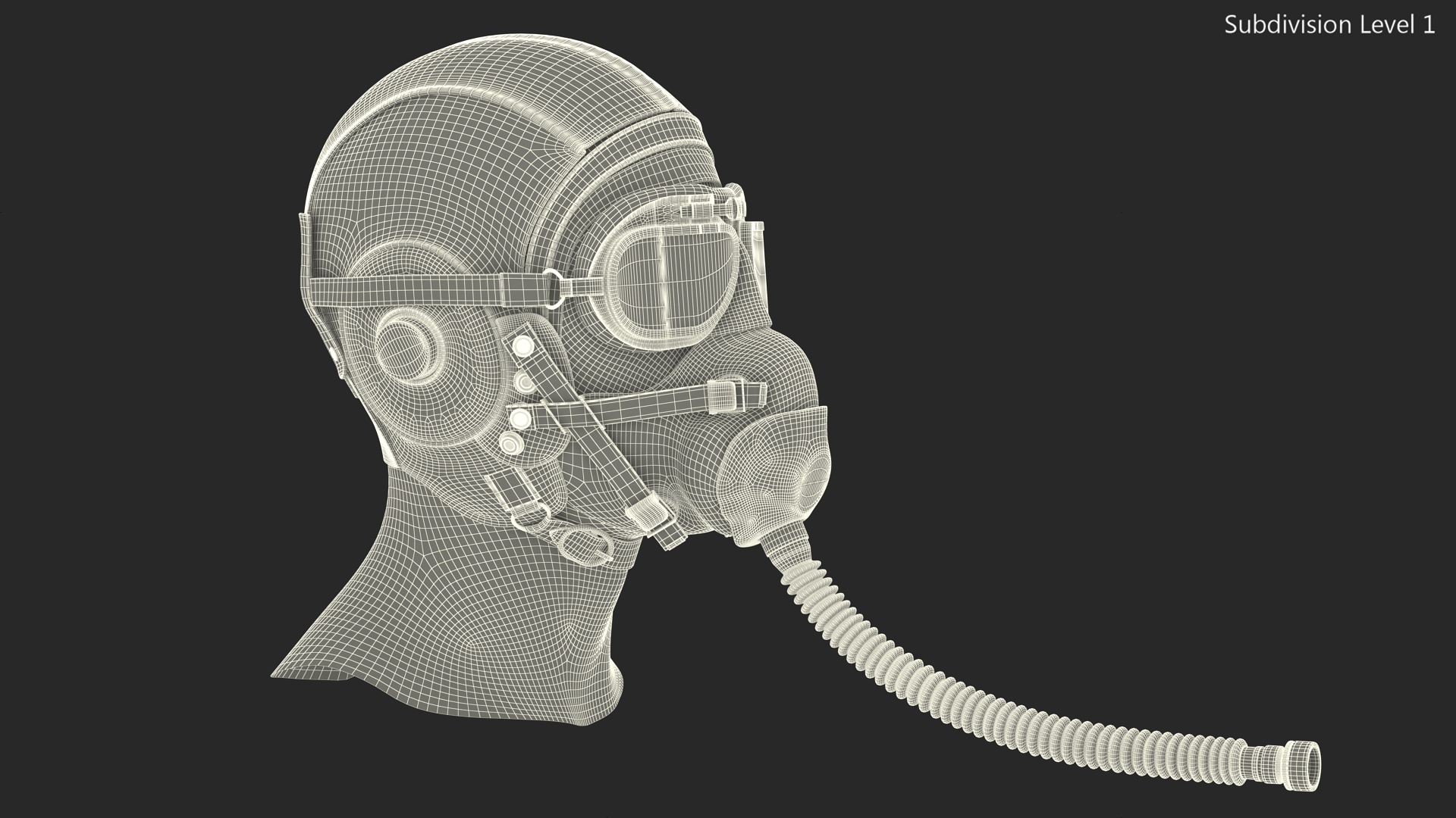 3D model Retro Pilot Cap with Oxygen Mask on Mannequin