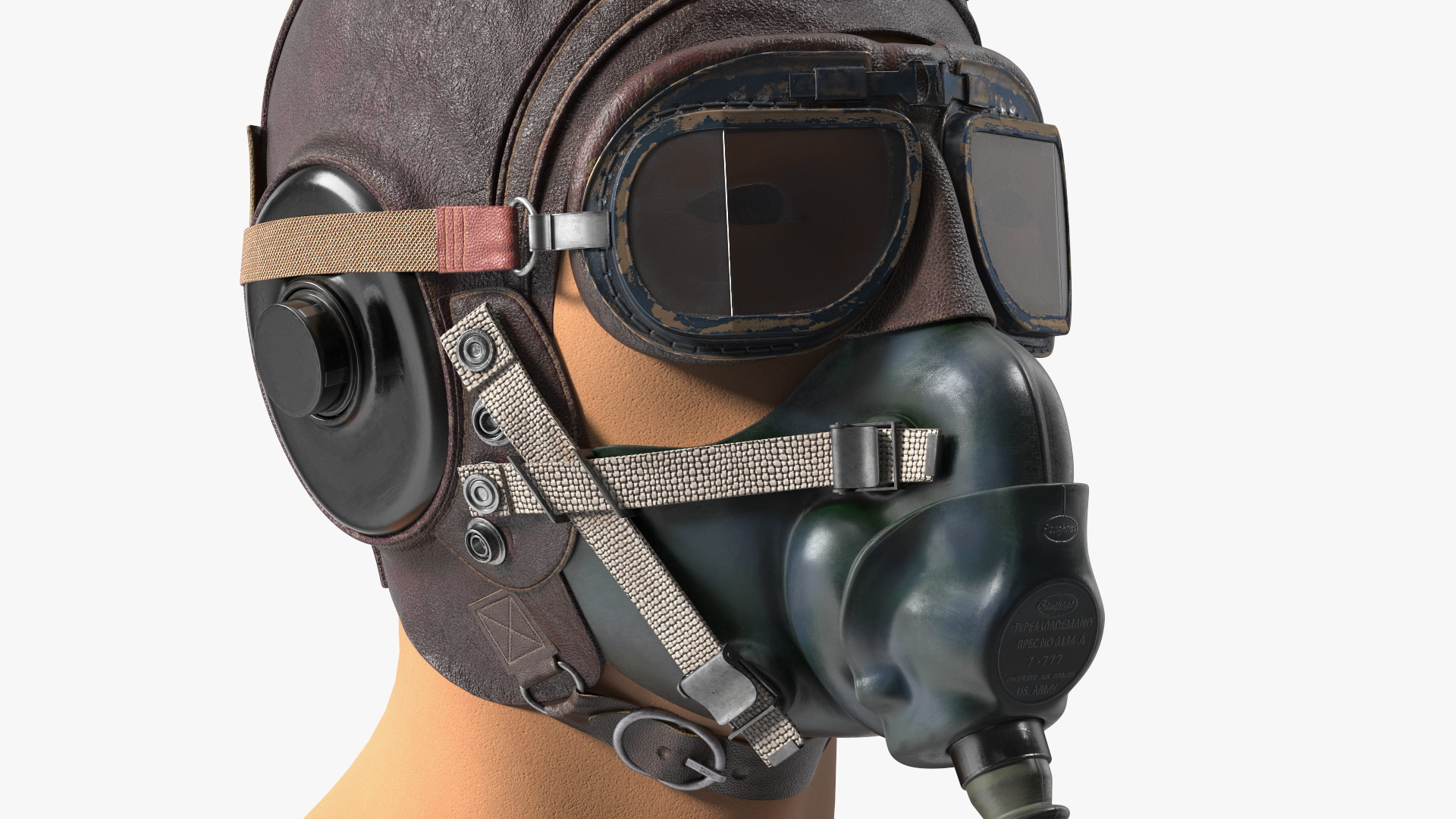 3D model Retro Pilot Cap with Oxygen Mask on Mannequin