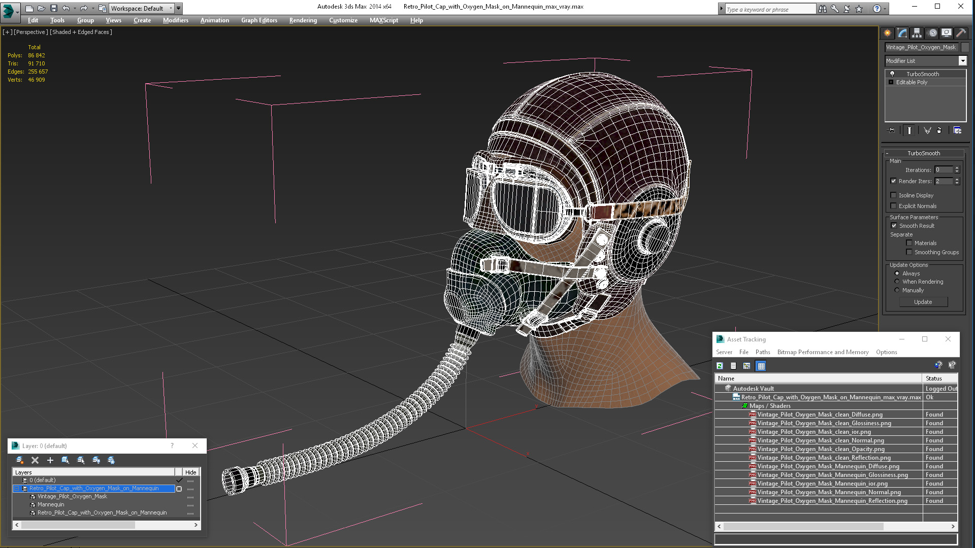 3D model Retro Pilot Cap with Oxygen Mask on Mannequin