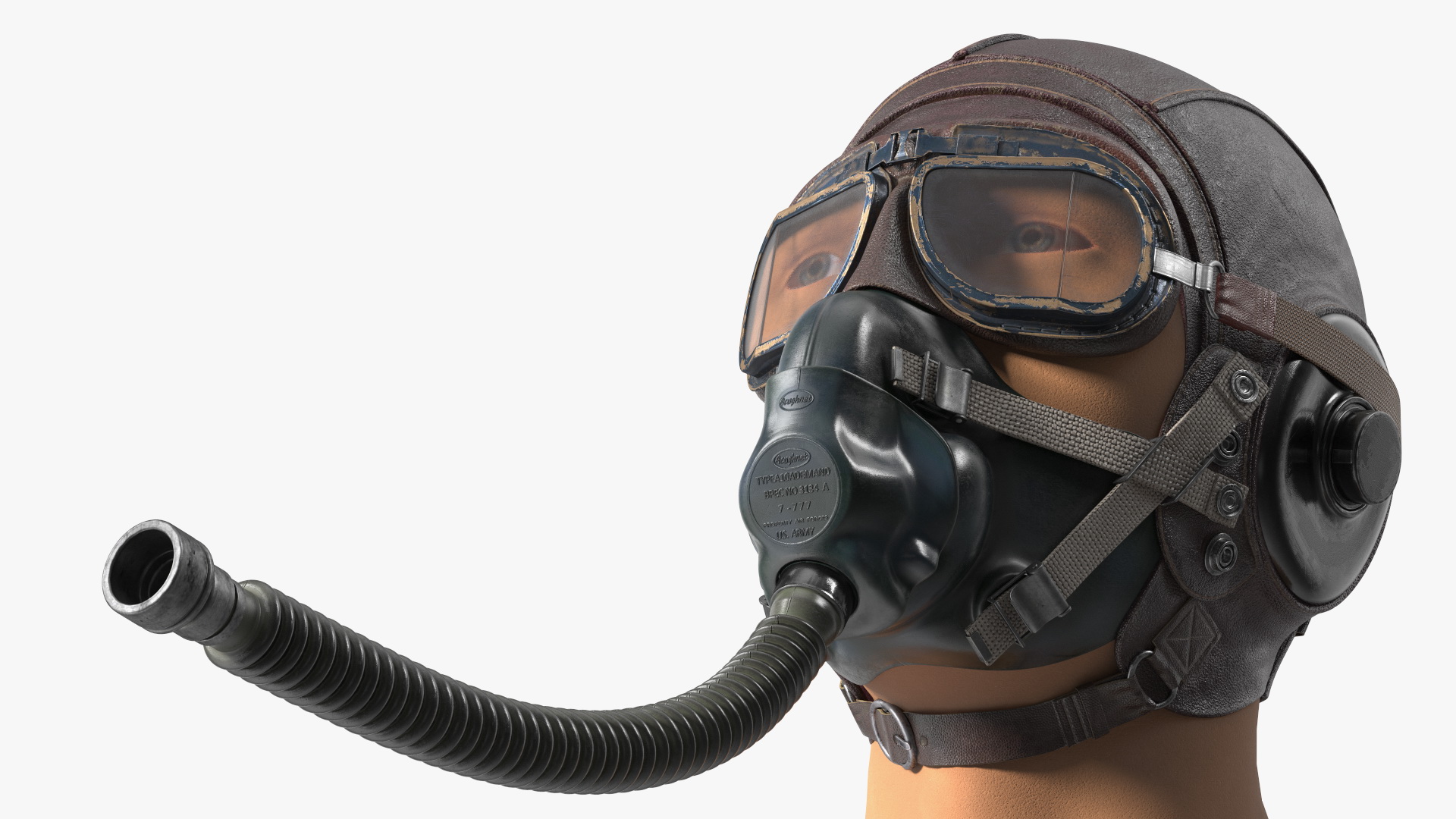 3D model Retro Pilot Cap with Oxygen Mask on Mannequin