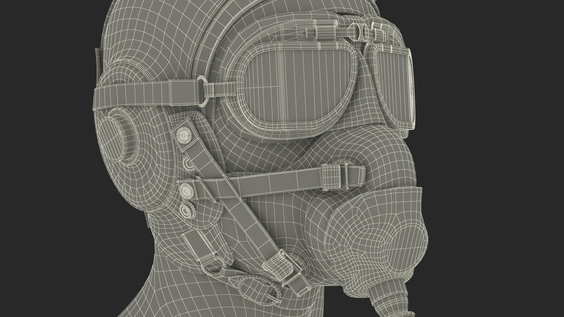 3D model Retro Pilot Cap with Oxygen Mask on Mannequin