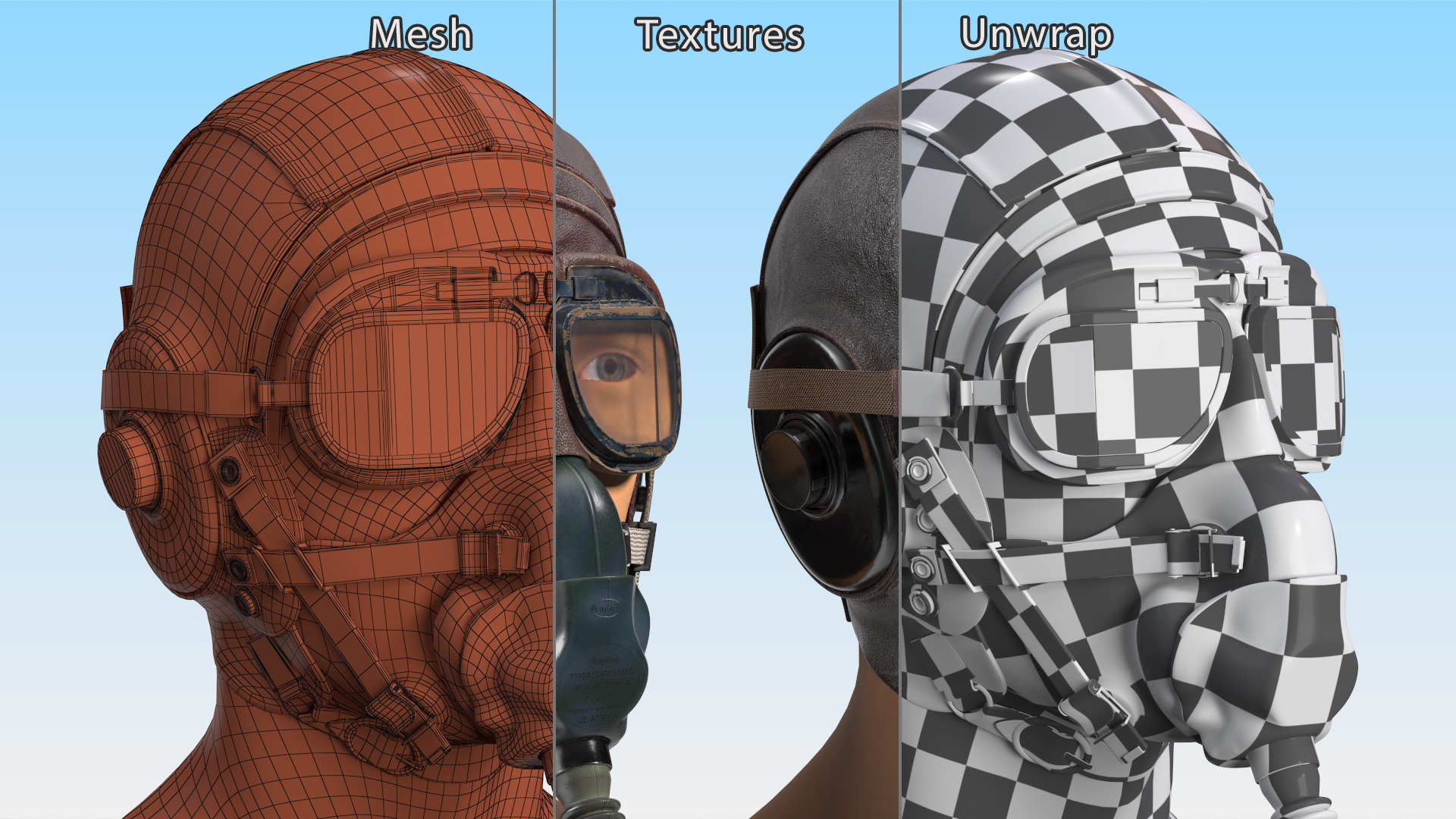 3D model Retro Pilot Cap with Oxygen Mask on Mannequin