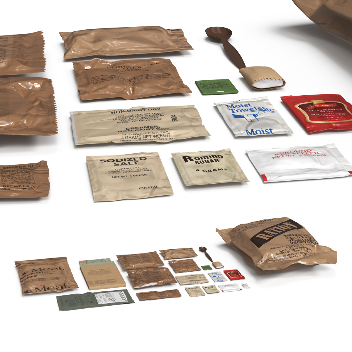 Military Meal Ration Pack with Food Set 3D model collection preview