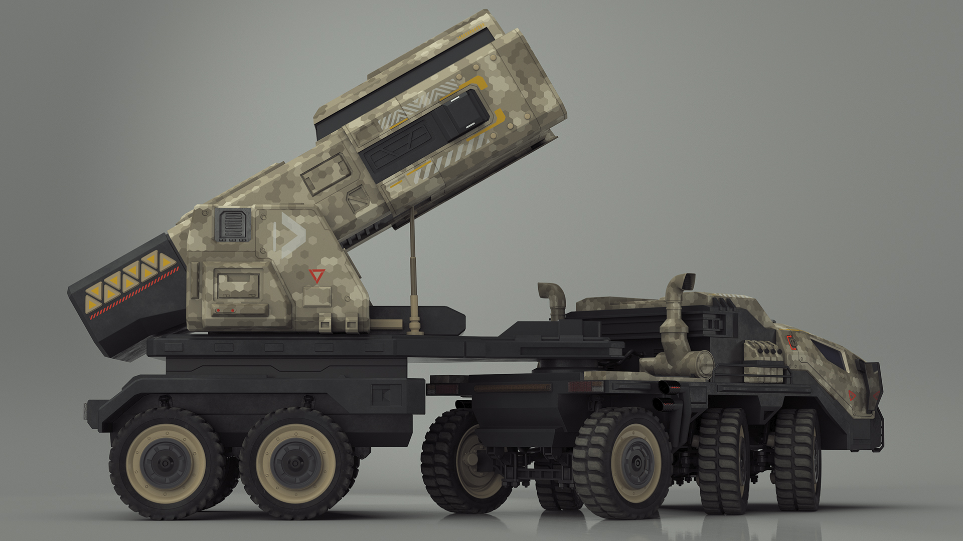 Futuristic Military Rocket Launcher Truck Rigged for Maya 3D