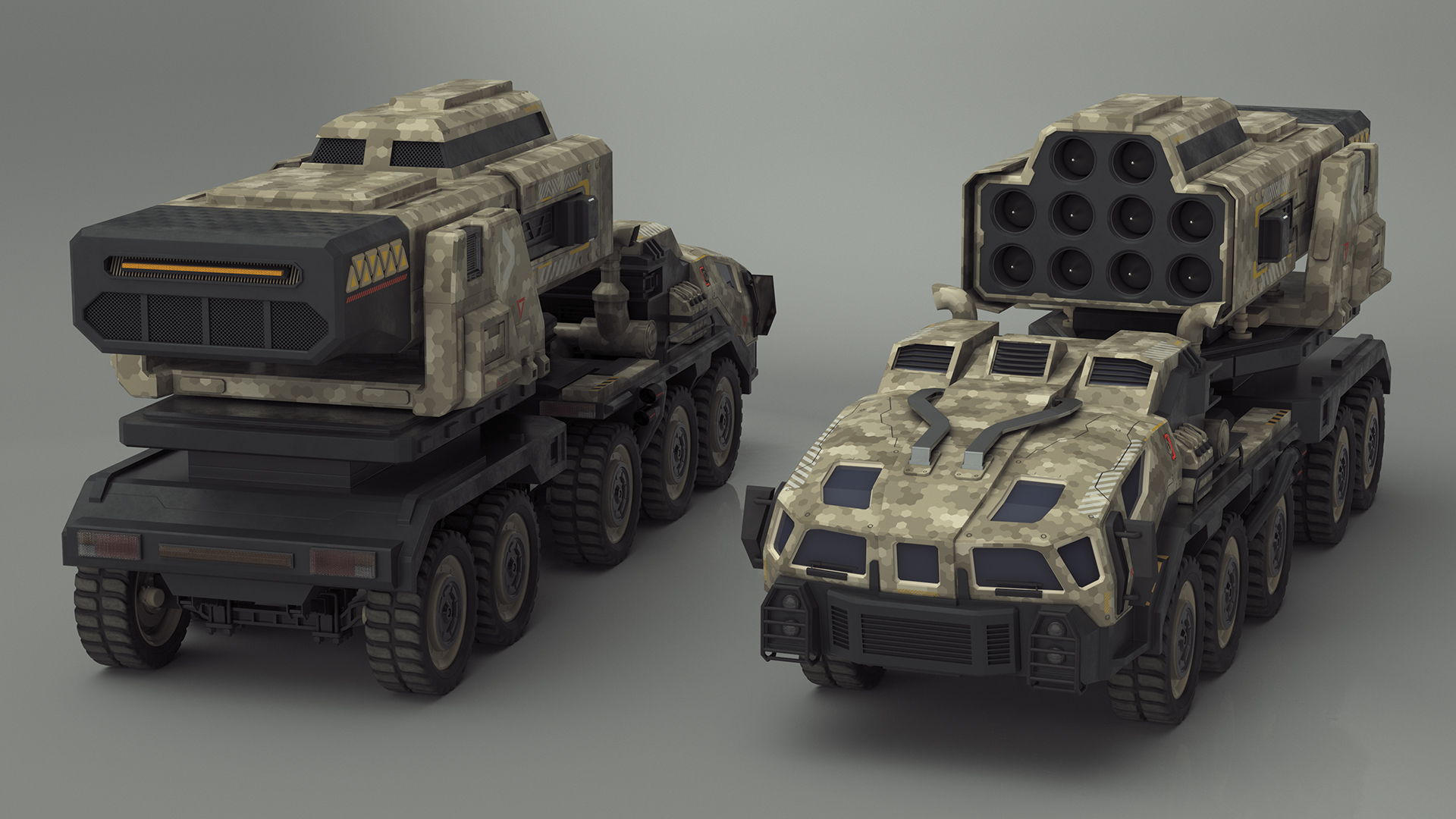 Futuristic Military Rocket Launcher Truck Rigged for Maya 3D