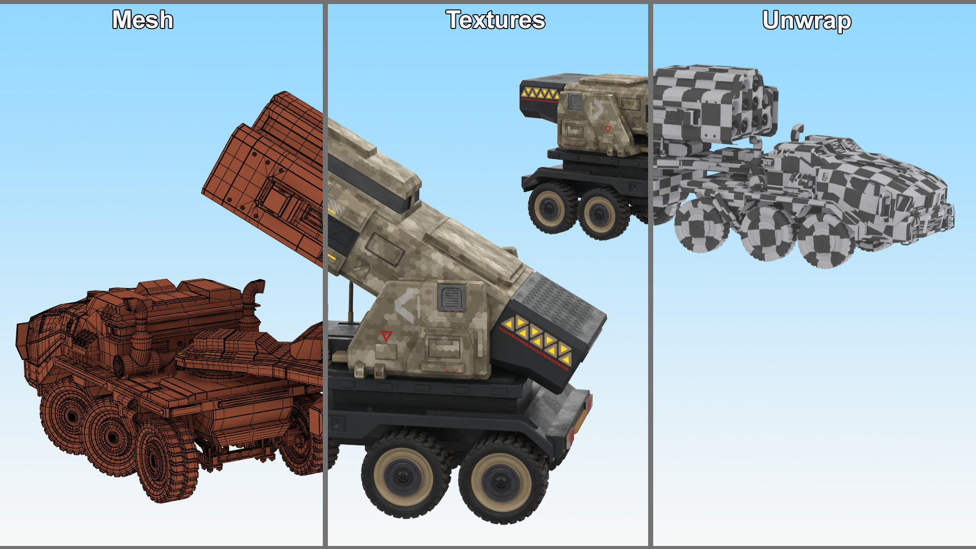 Futuristic Military Rocket Launcher Truck Rigged for Maya 3D