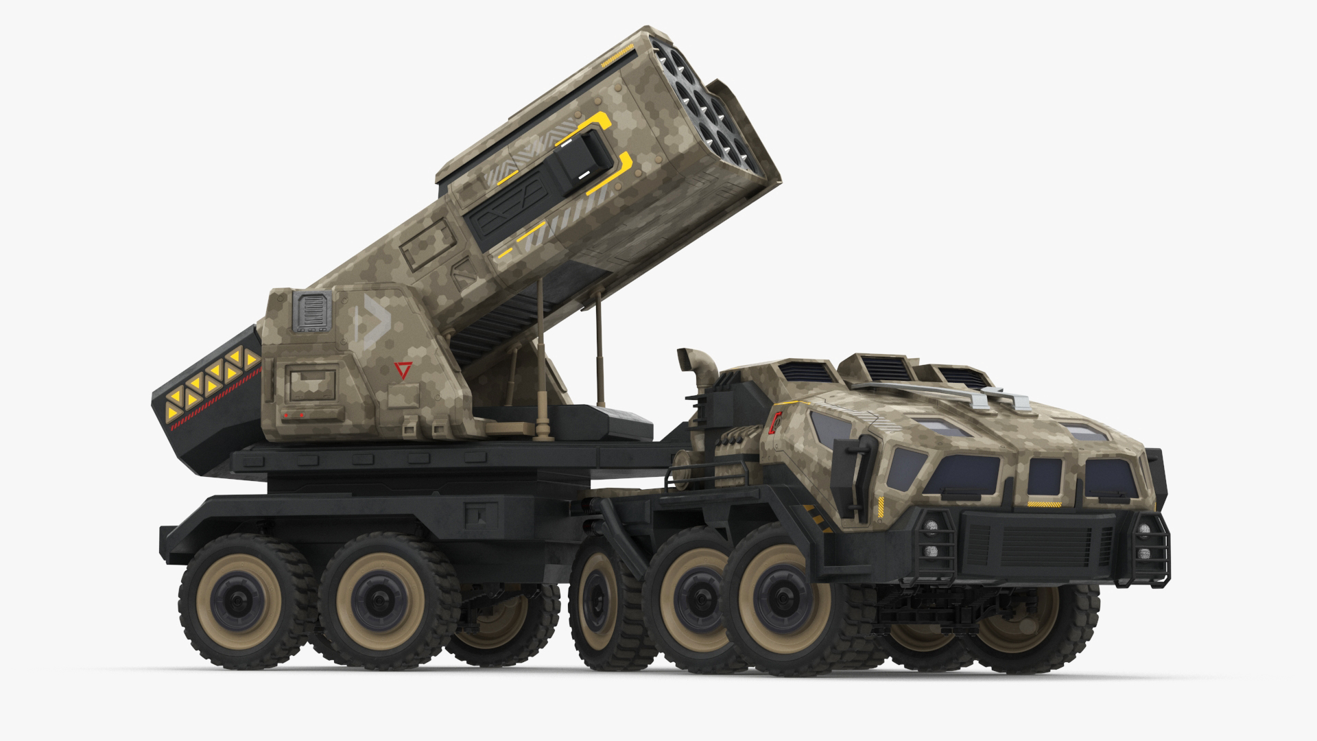 Futuristic Military Rocket Launcher Truck Rigged for Maya 3D