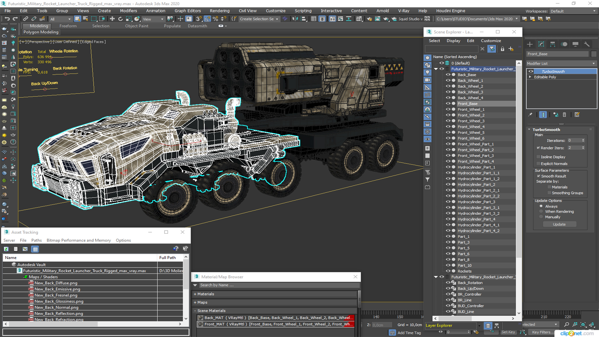 Futuristic Military Rocket Launcher Truck Rigged for Maya 3D