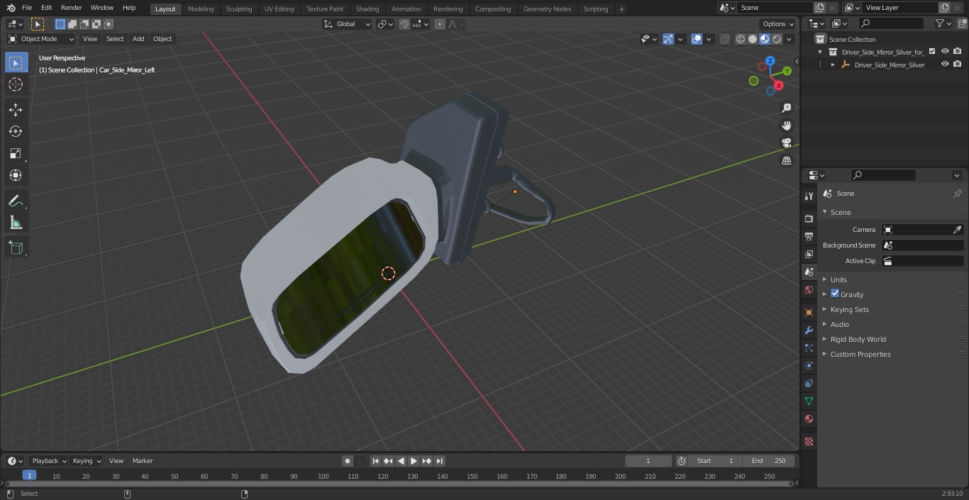 3D Driver Side Mirror Silver for Car model