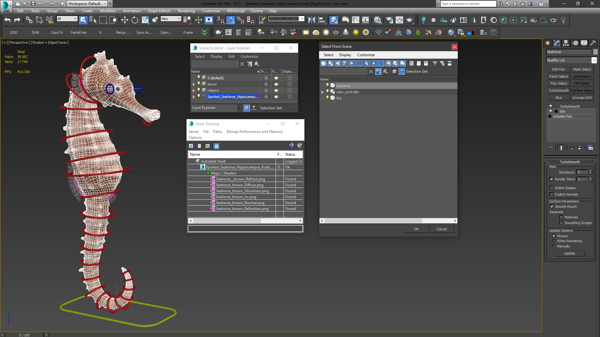 3D model Spotted Seahorse Hippocampus Kuda Rigged
