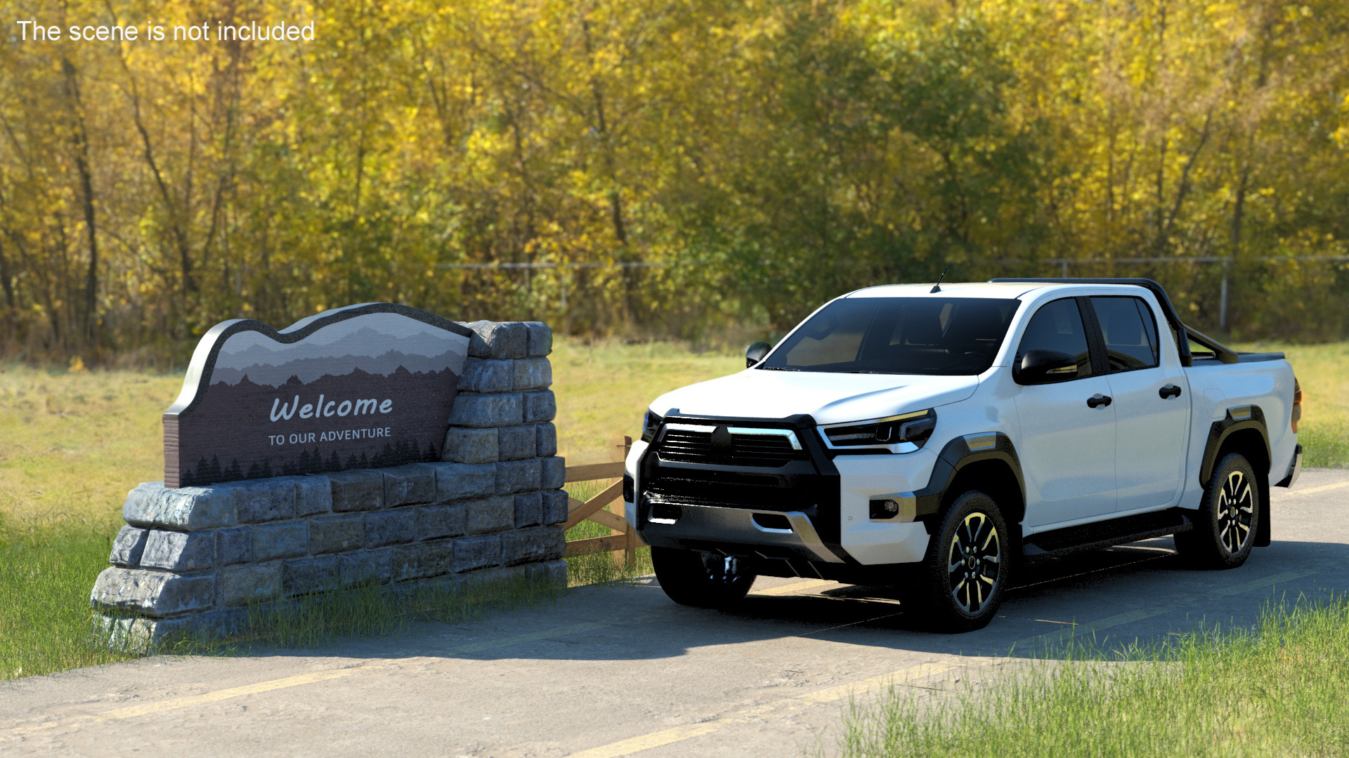 Stone Gateway Monument and Pickup Truck 3D model