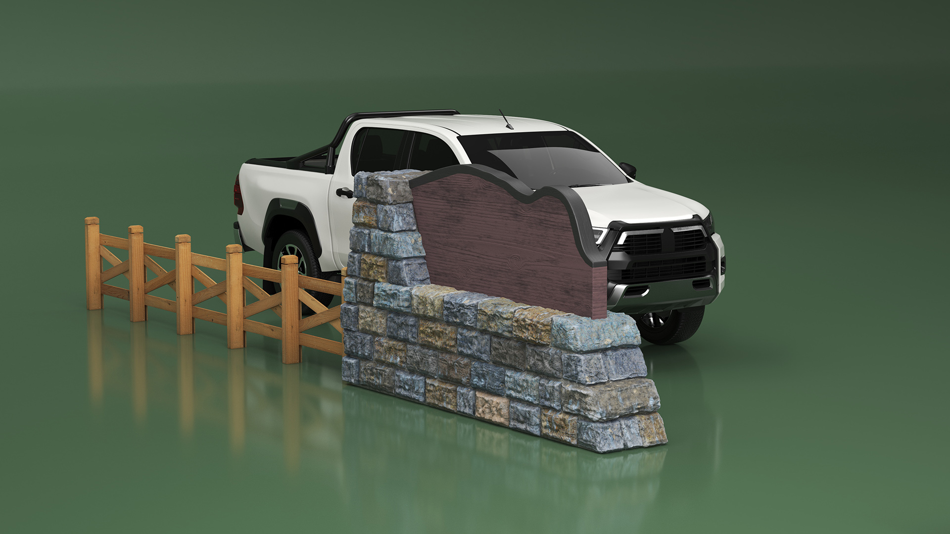 Stone Gateway Monument and Pickup Truck 3D model