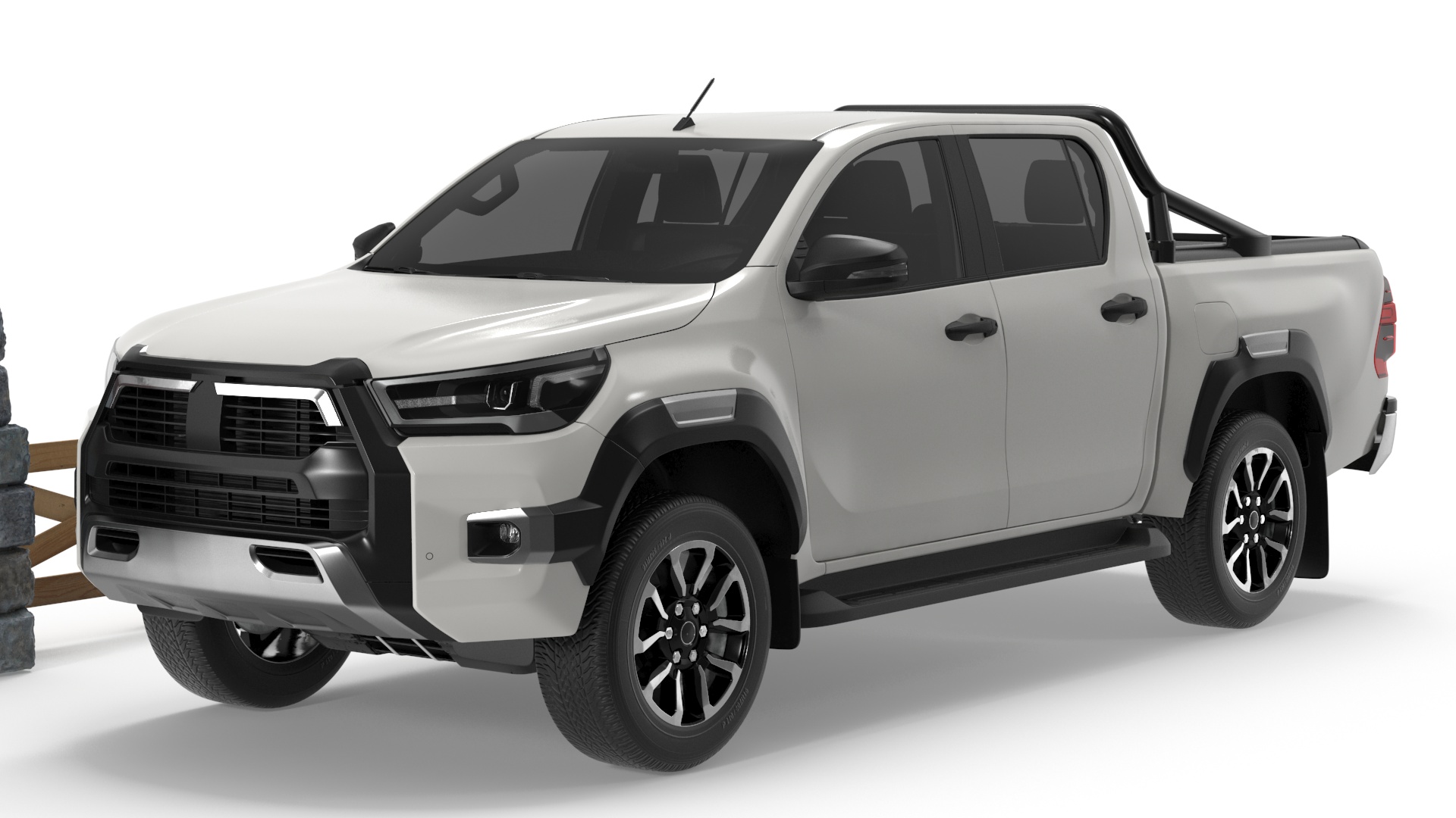 Stone Gateway Monument and Pickup Truck 3D model