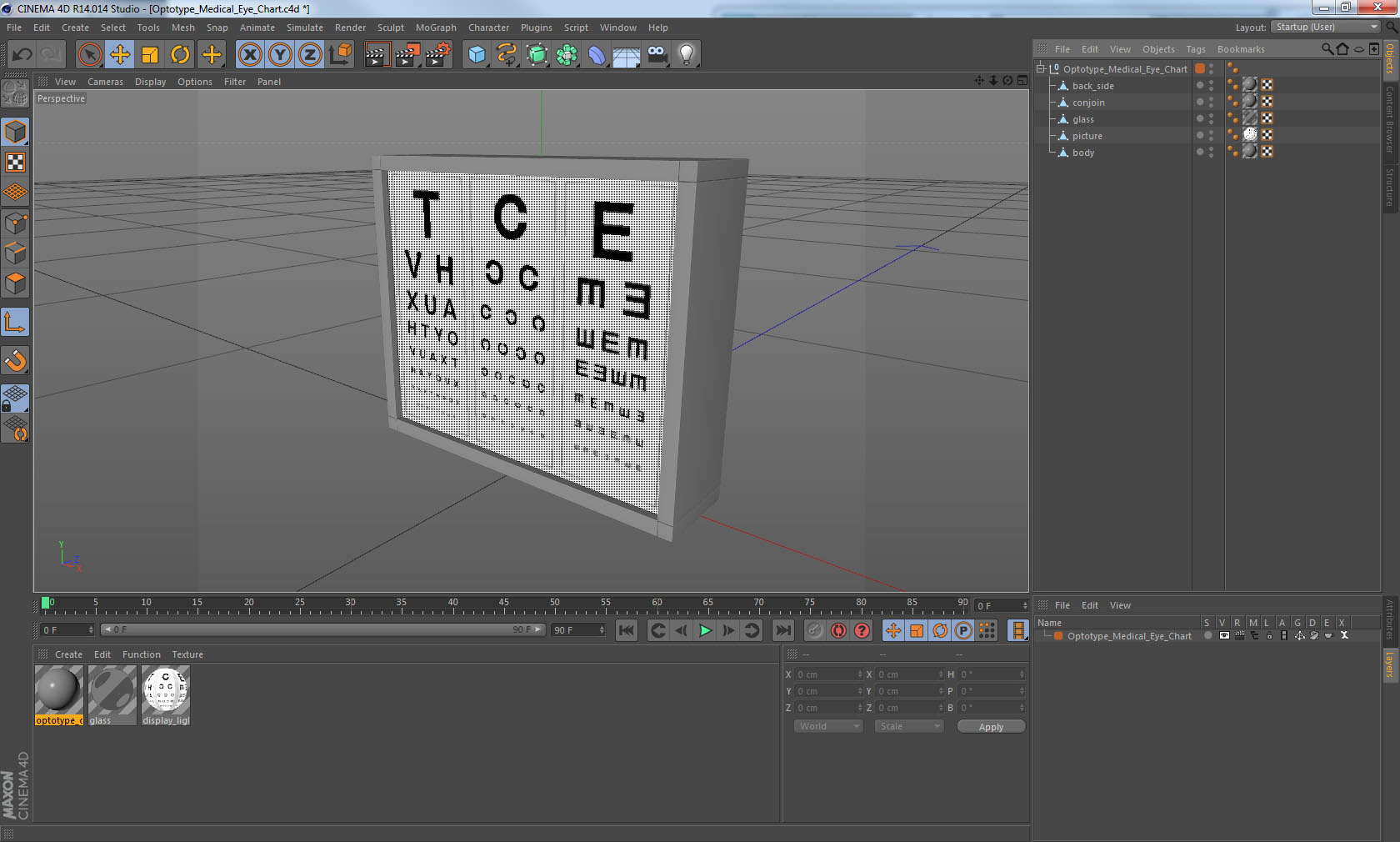 3D Optotype Medical Eye Chart