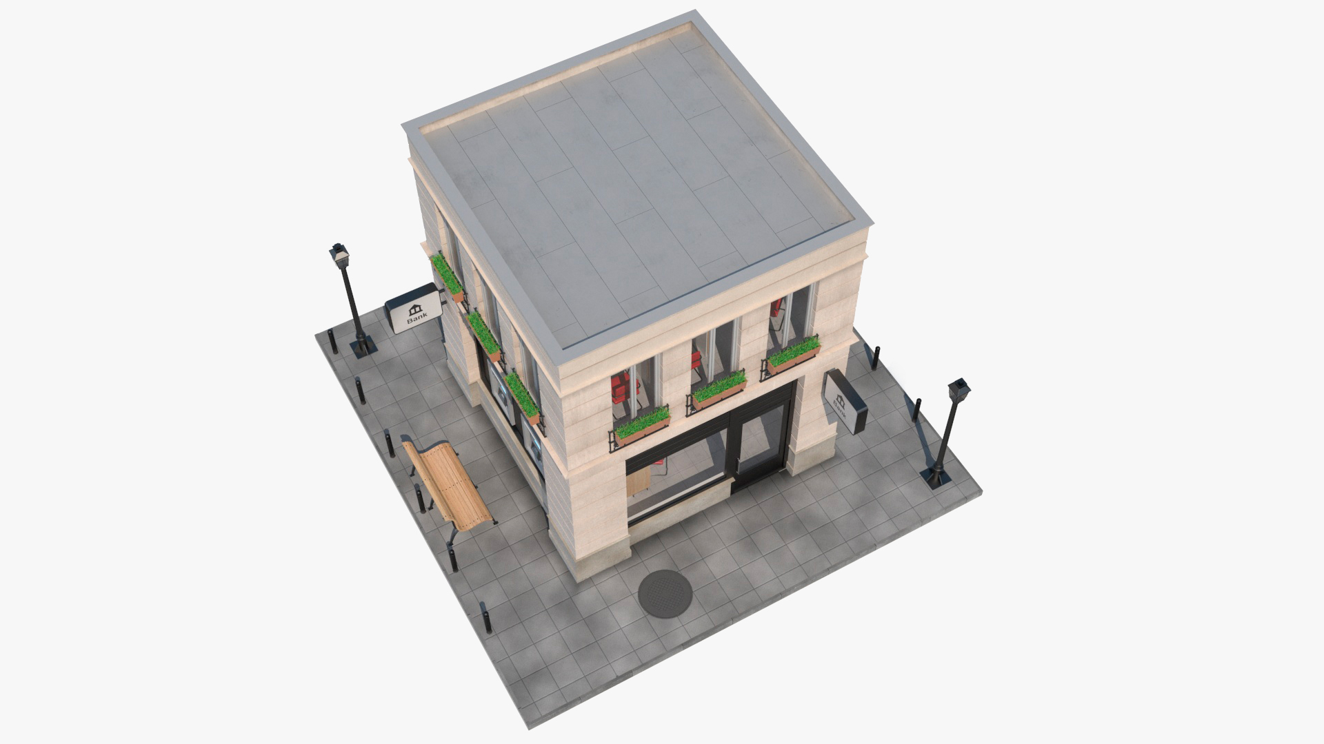 3D Bank Branch Office Building Fur