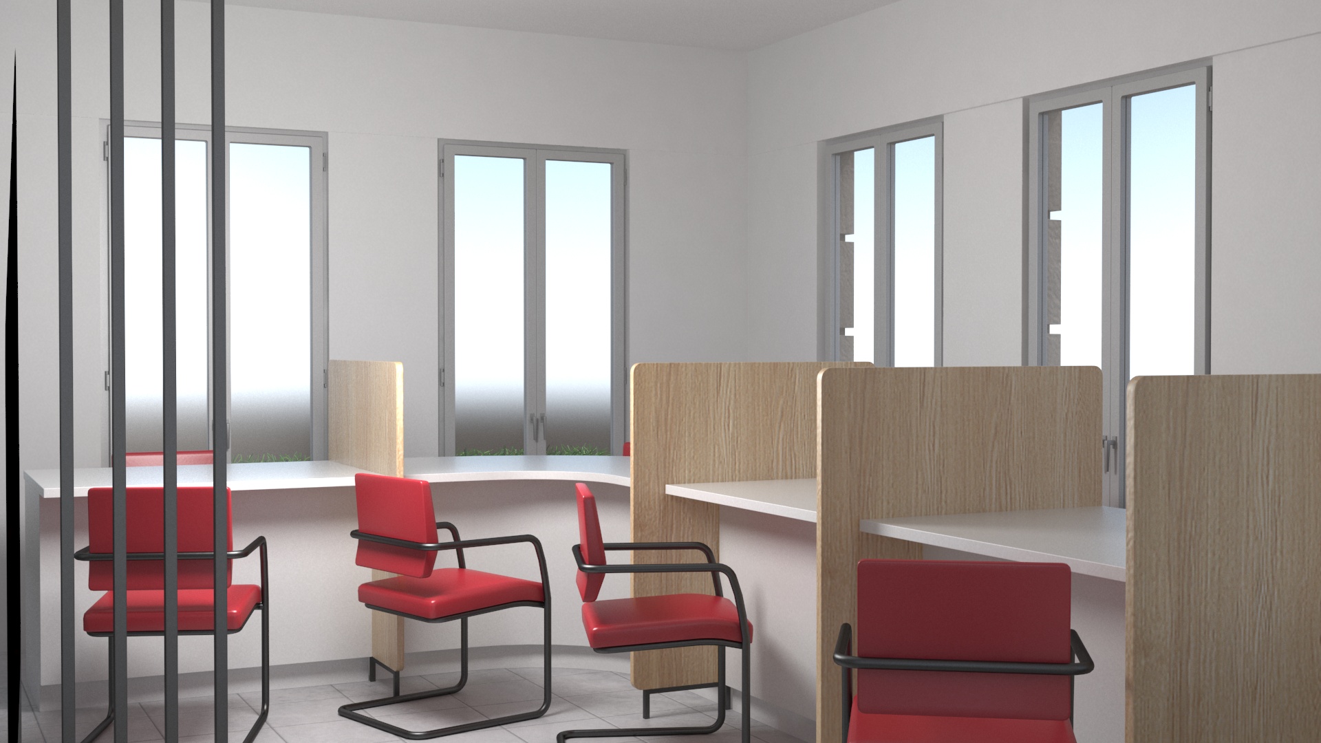 3D Bank Branch Office Building Fur