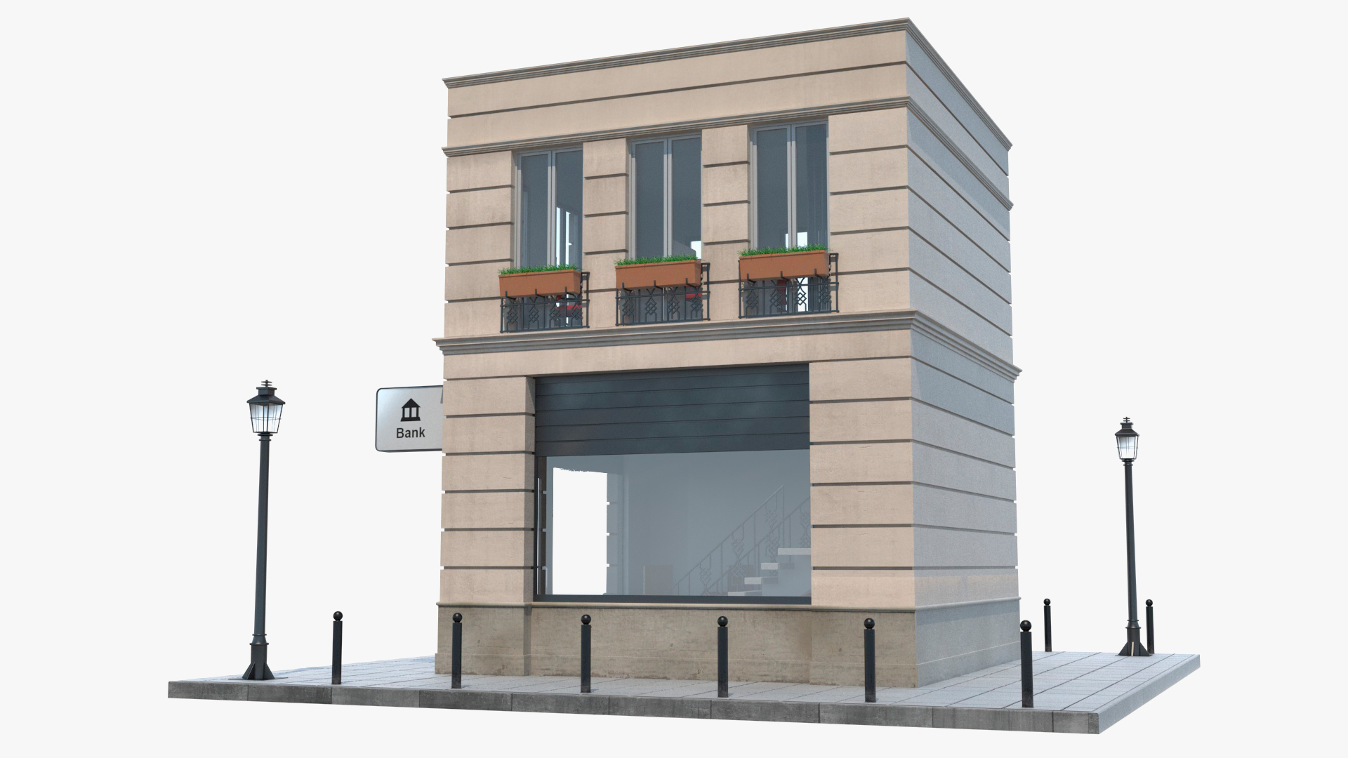 3D Bank Branch Office Building Fur