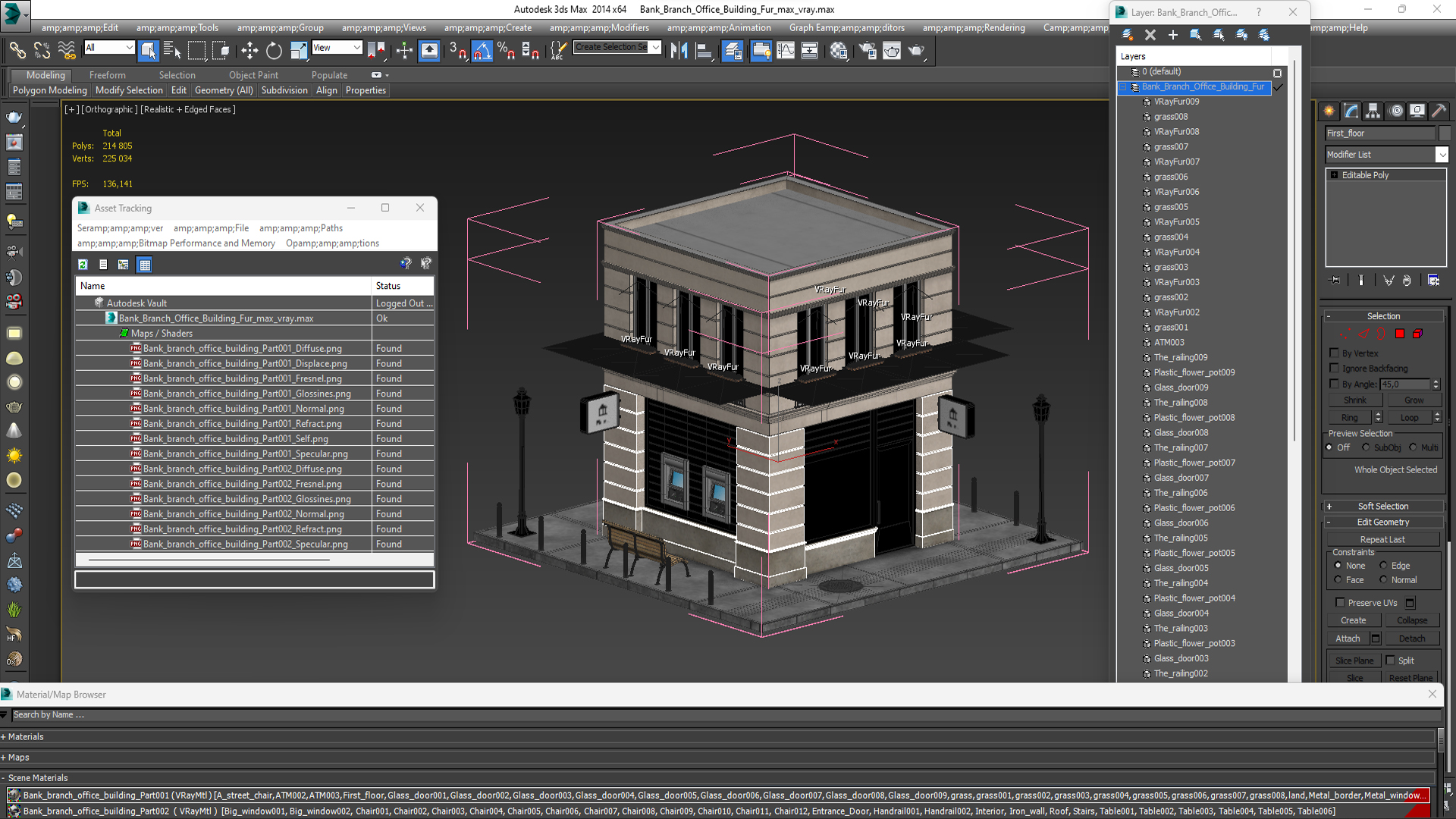 3D Bank Branch Office Building Fur