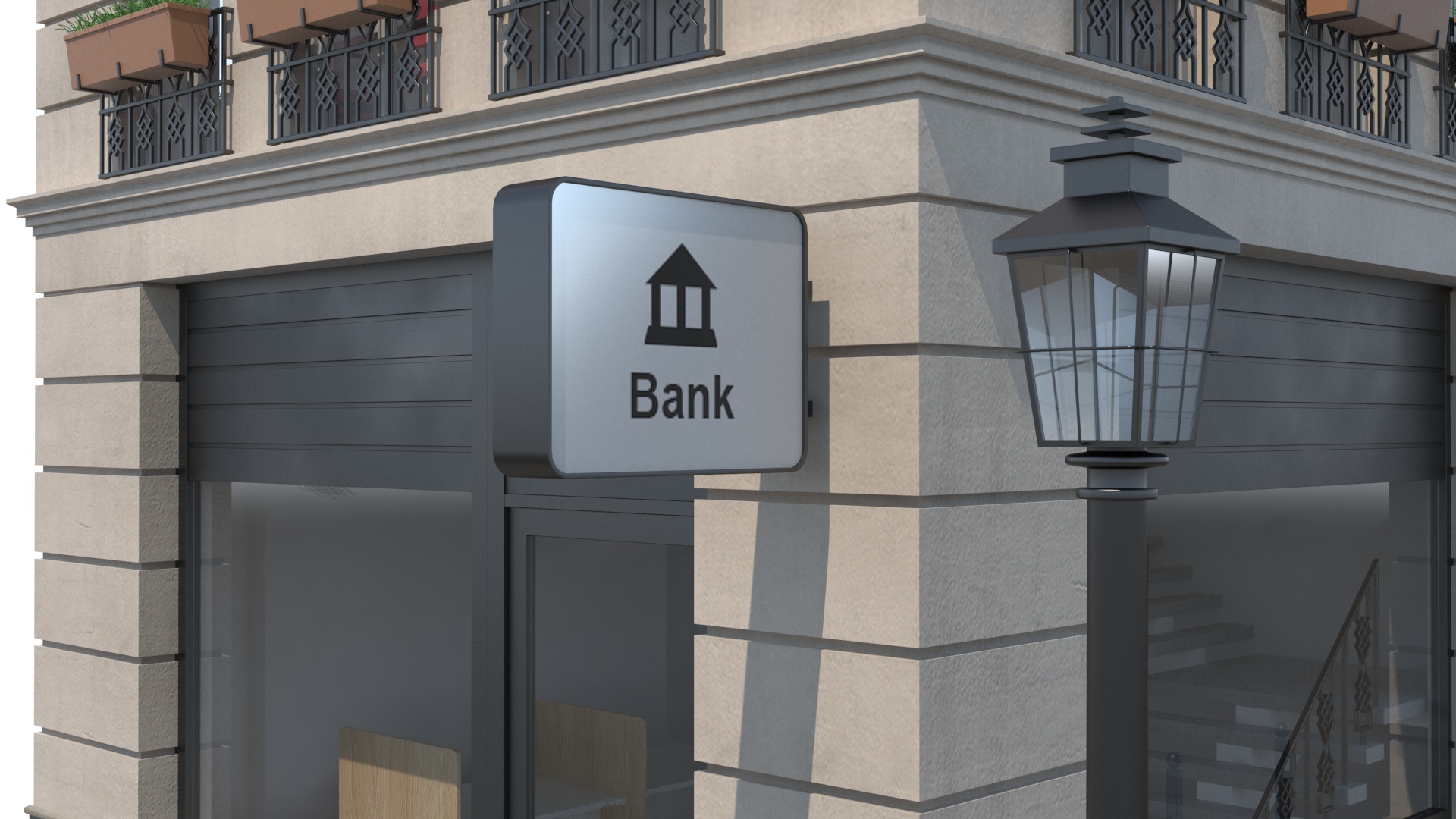 3D Bank Branch Office Building Fur
