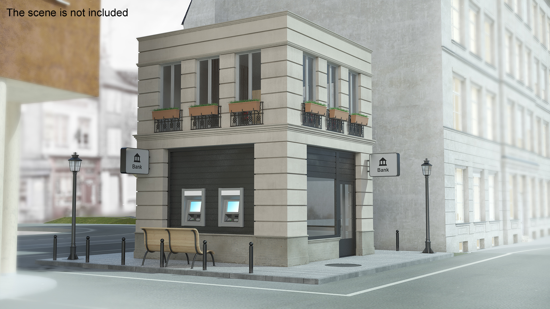 3D Bank Branch Office Building Fur