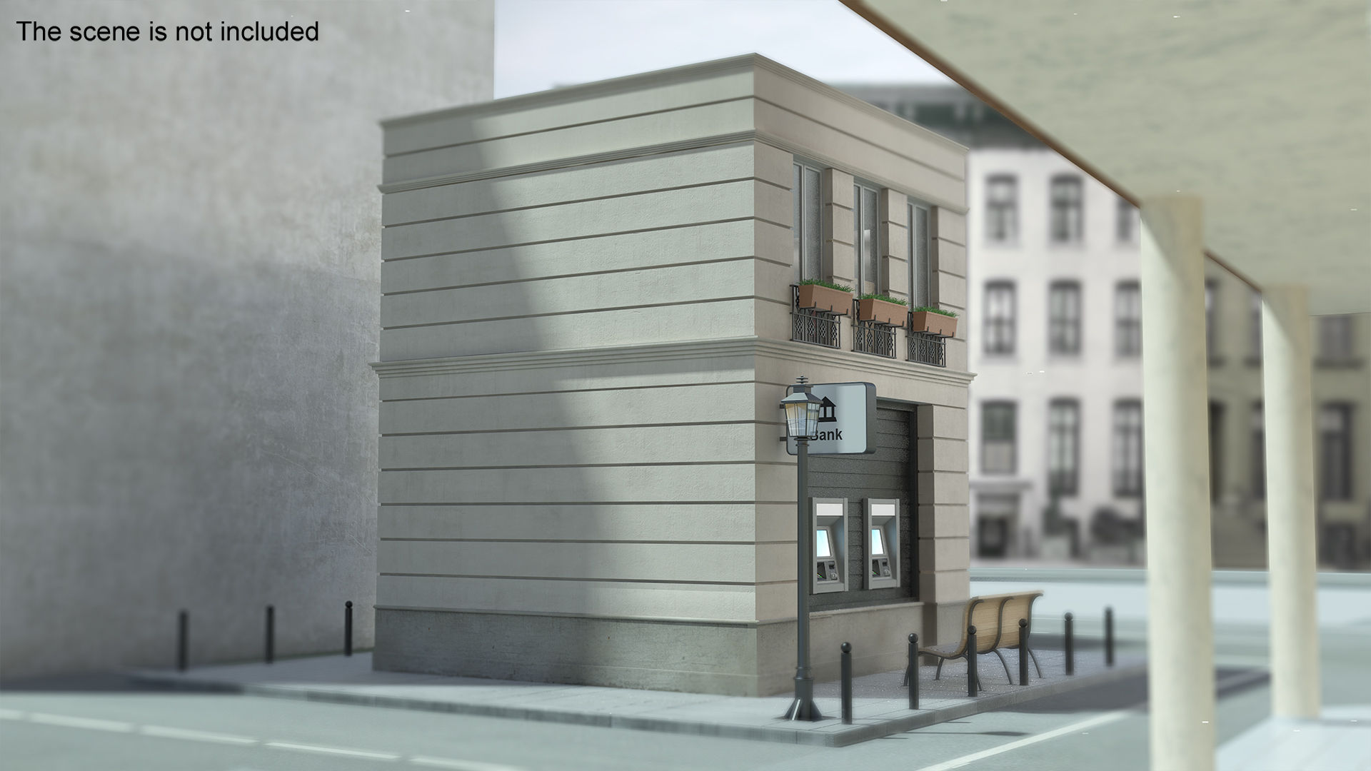 3D Bank Branch Office Building Fur