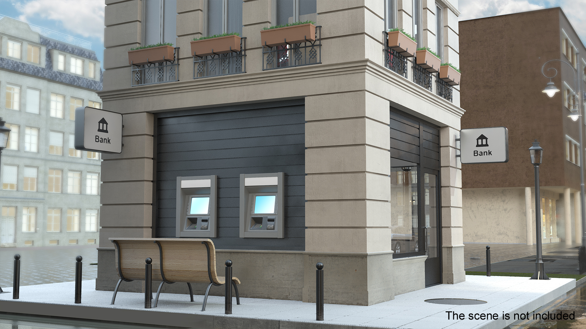 3D Bank Branch Office Building Fur