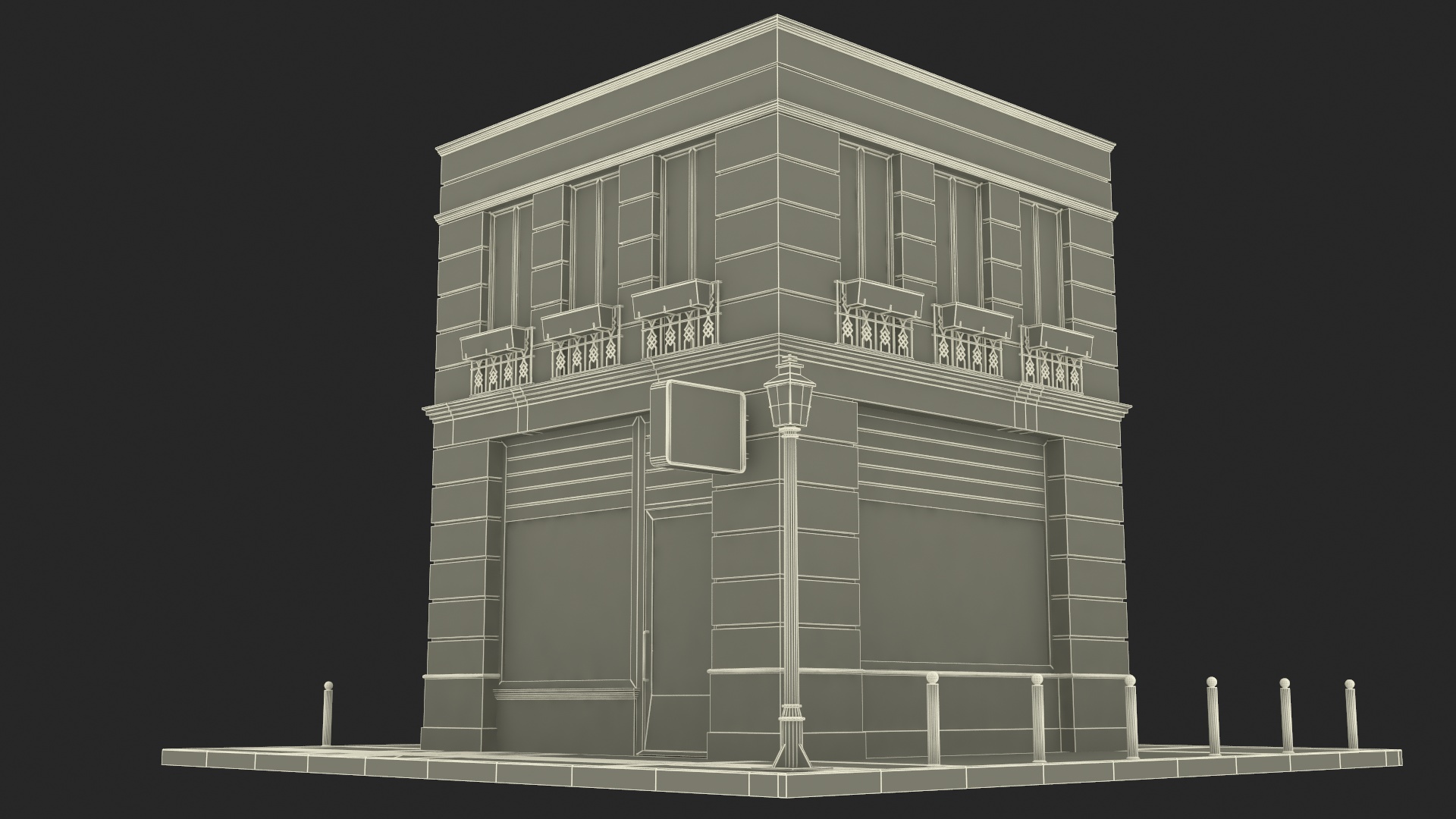 3D Bank Branch Office Building Fur