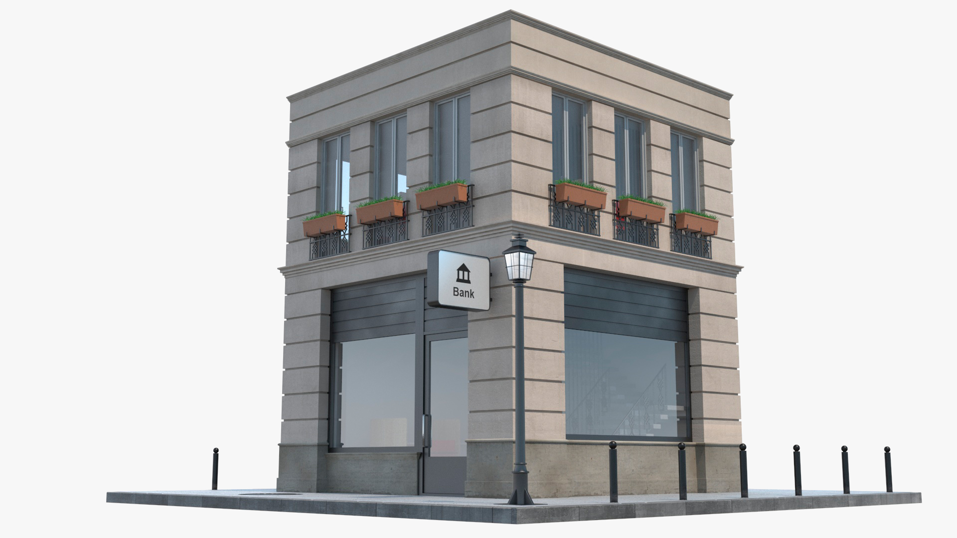 3D Bank Branch Office Building Fur