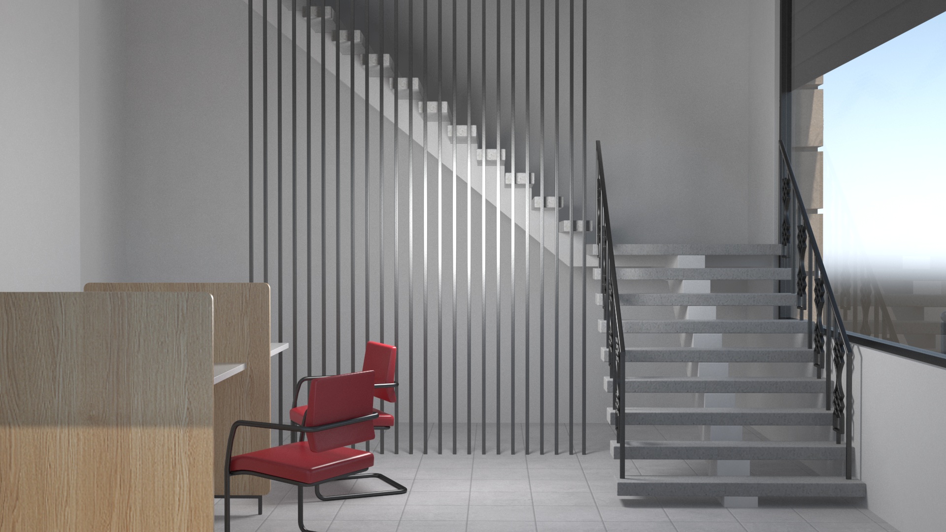 3D Bank Branch Office Building Fur