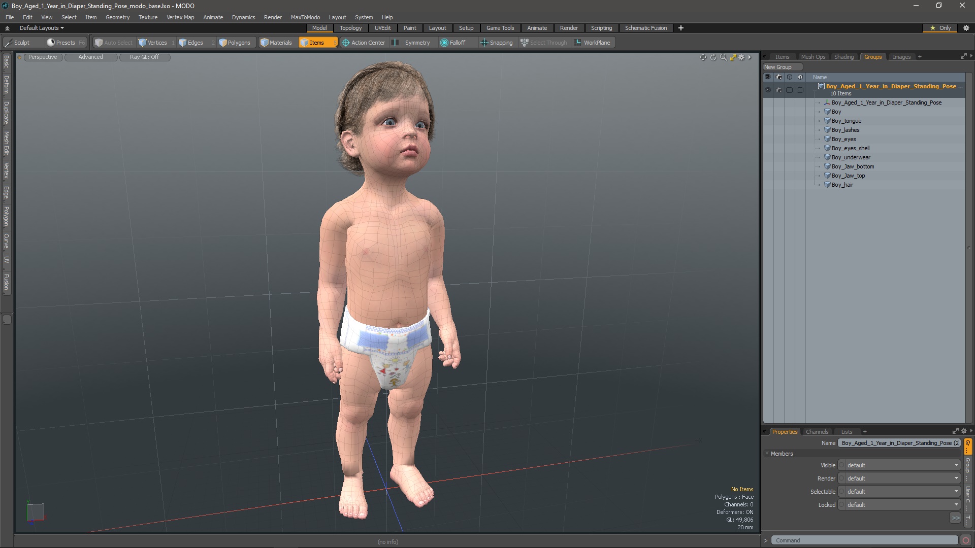 Boy Aged 1 Year in Diaper Standing Pose 3D model