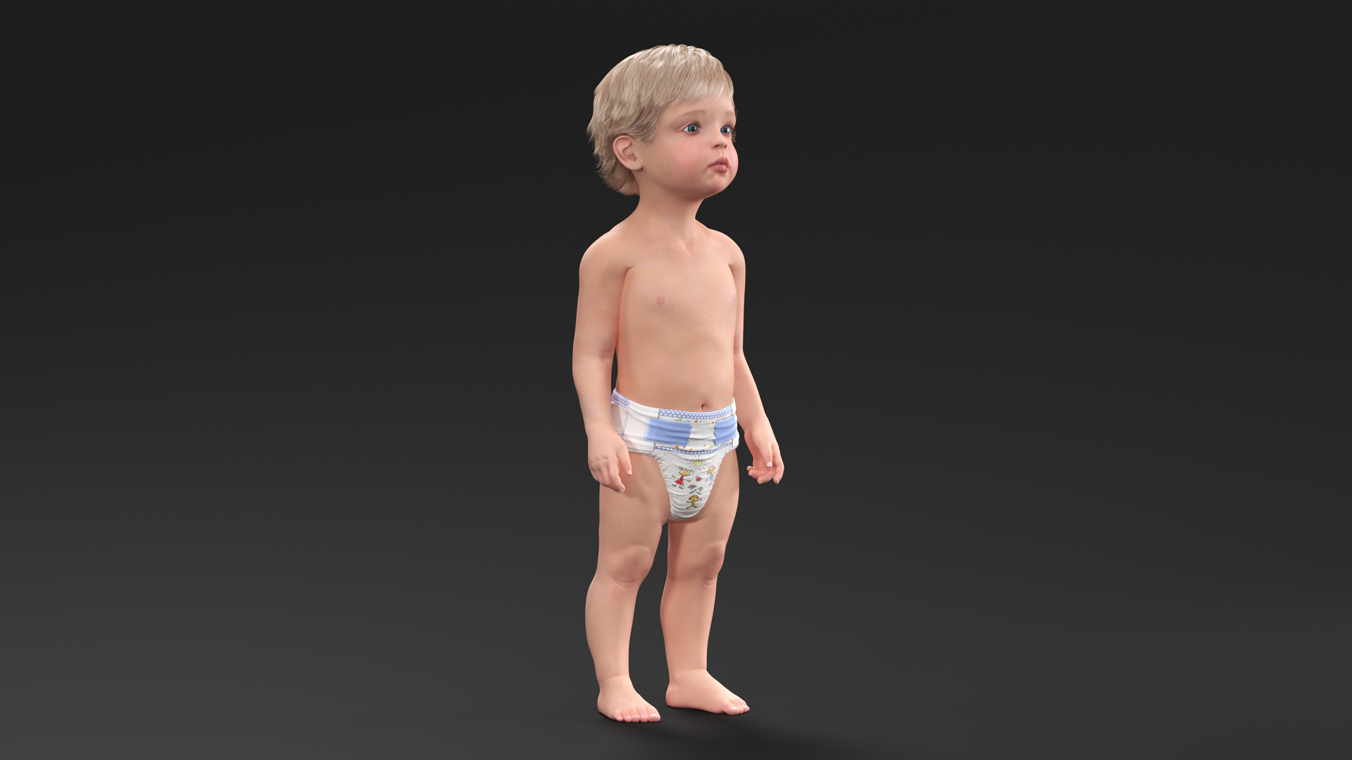 Boy Aged 1 Year in Diaper Standing Pose 3D model