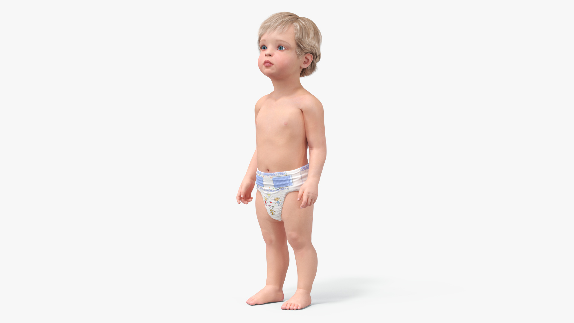 Boy Aged 1 Year in Diaper Standing Pose 3D model