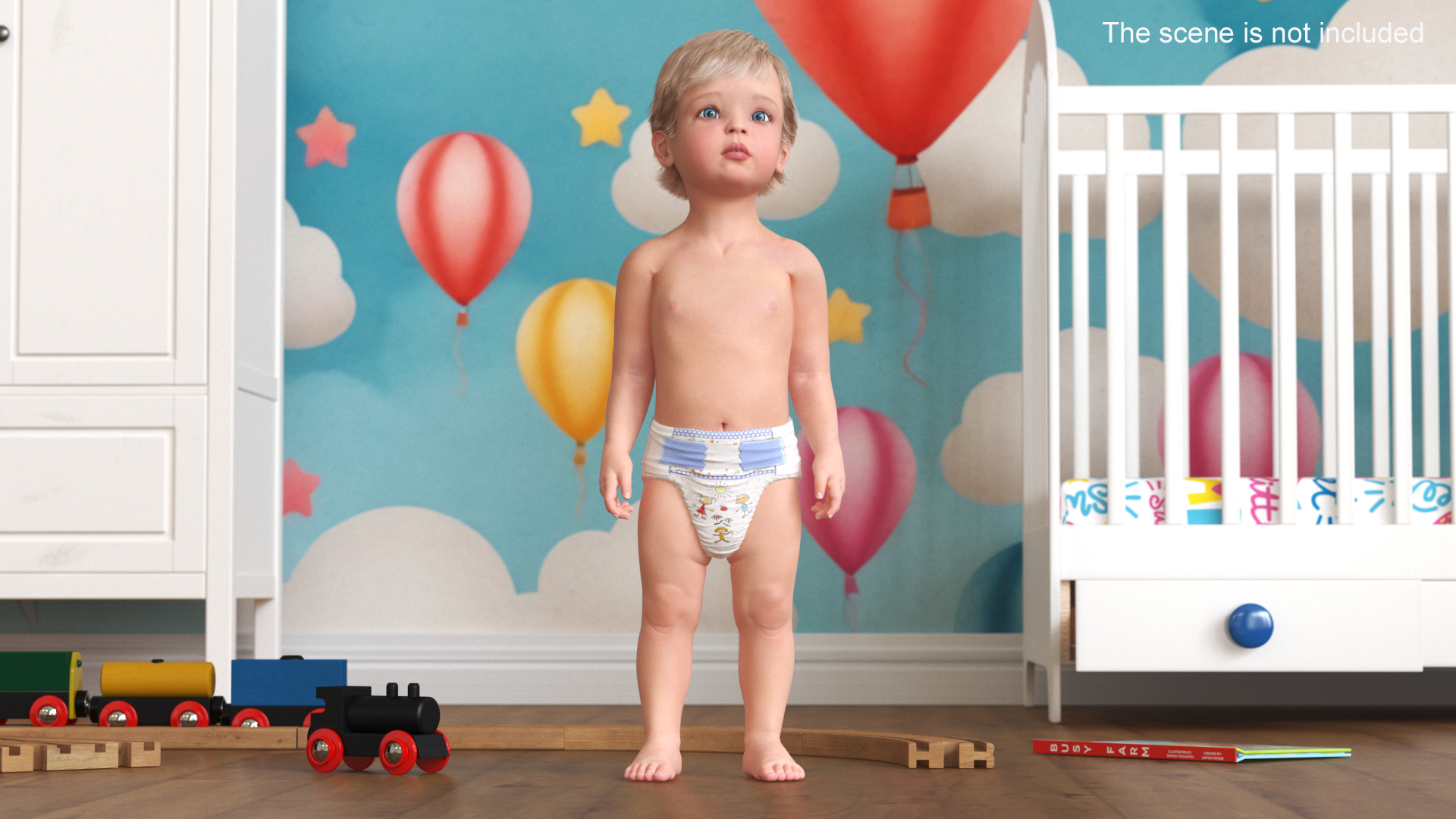 Boy Aged 1 Year in Diaper Standing Pose 3D model