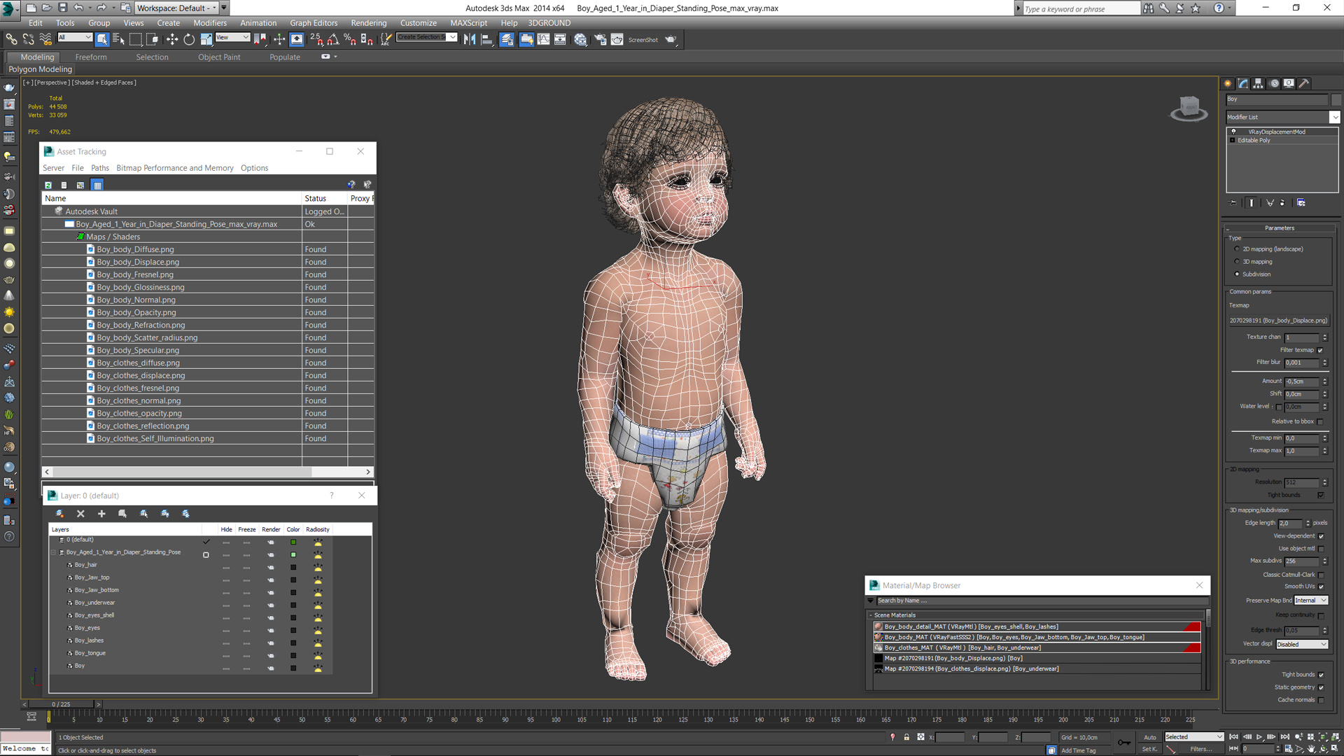 Boy Aged 1 Year in Diaper Standing Pose 3D model