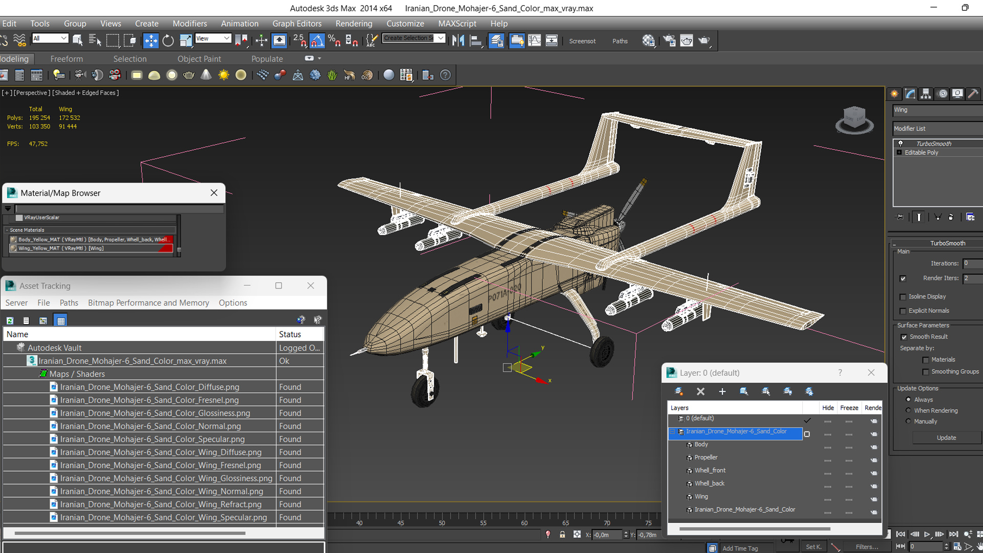 Iranian Drone Mohajer-6 Sand Color 3D model
