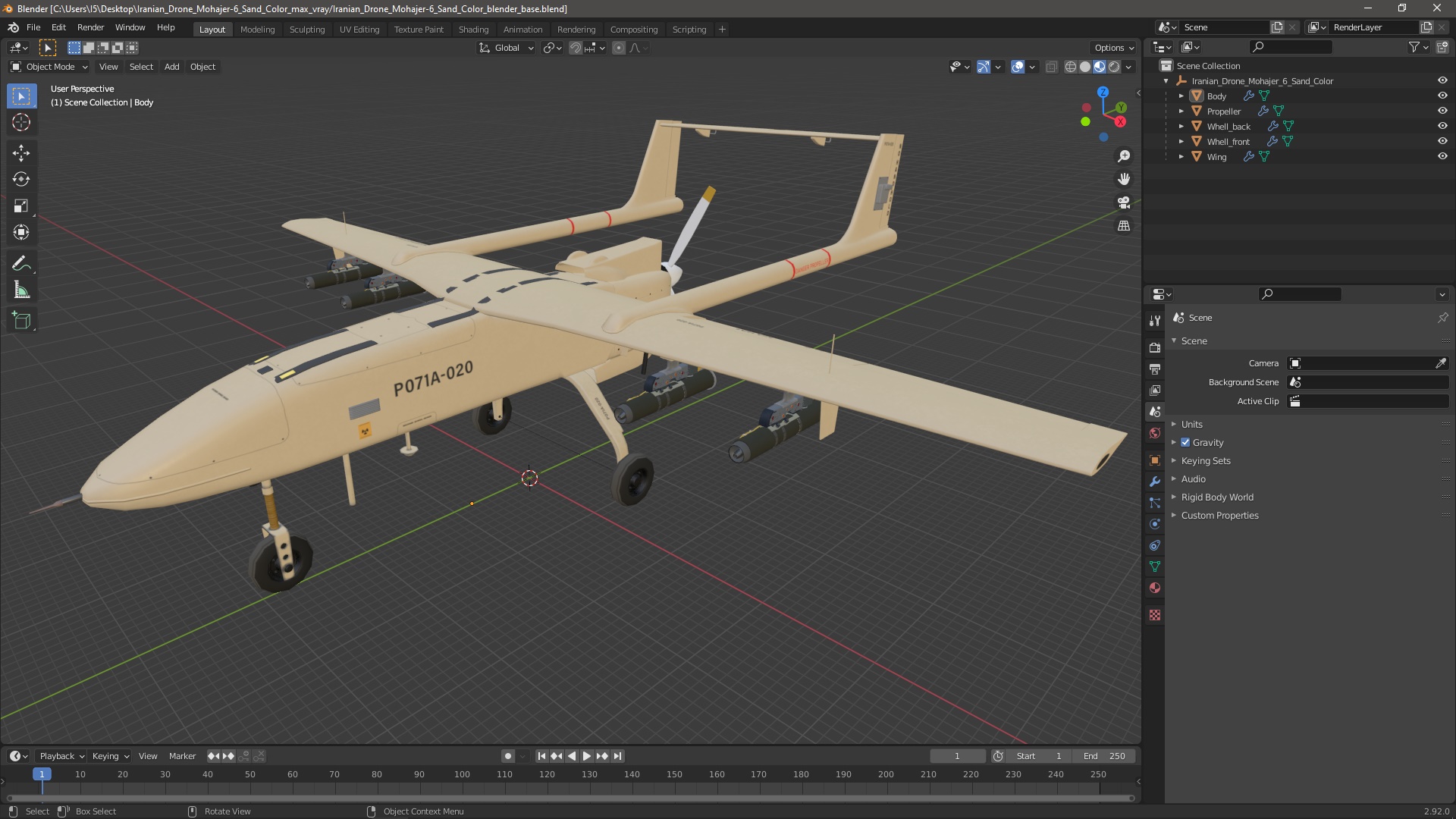 Iranian Drone Mohajer-6 Sand Color 3D model