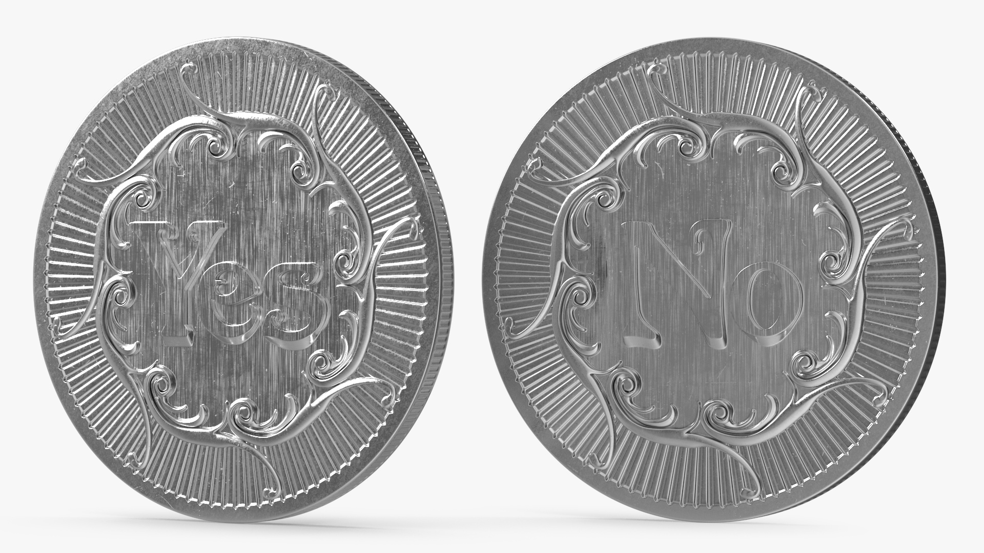 3D Yes or No Decision Maker Coin Silver