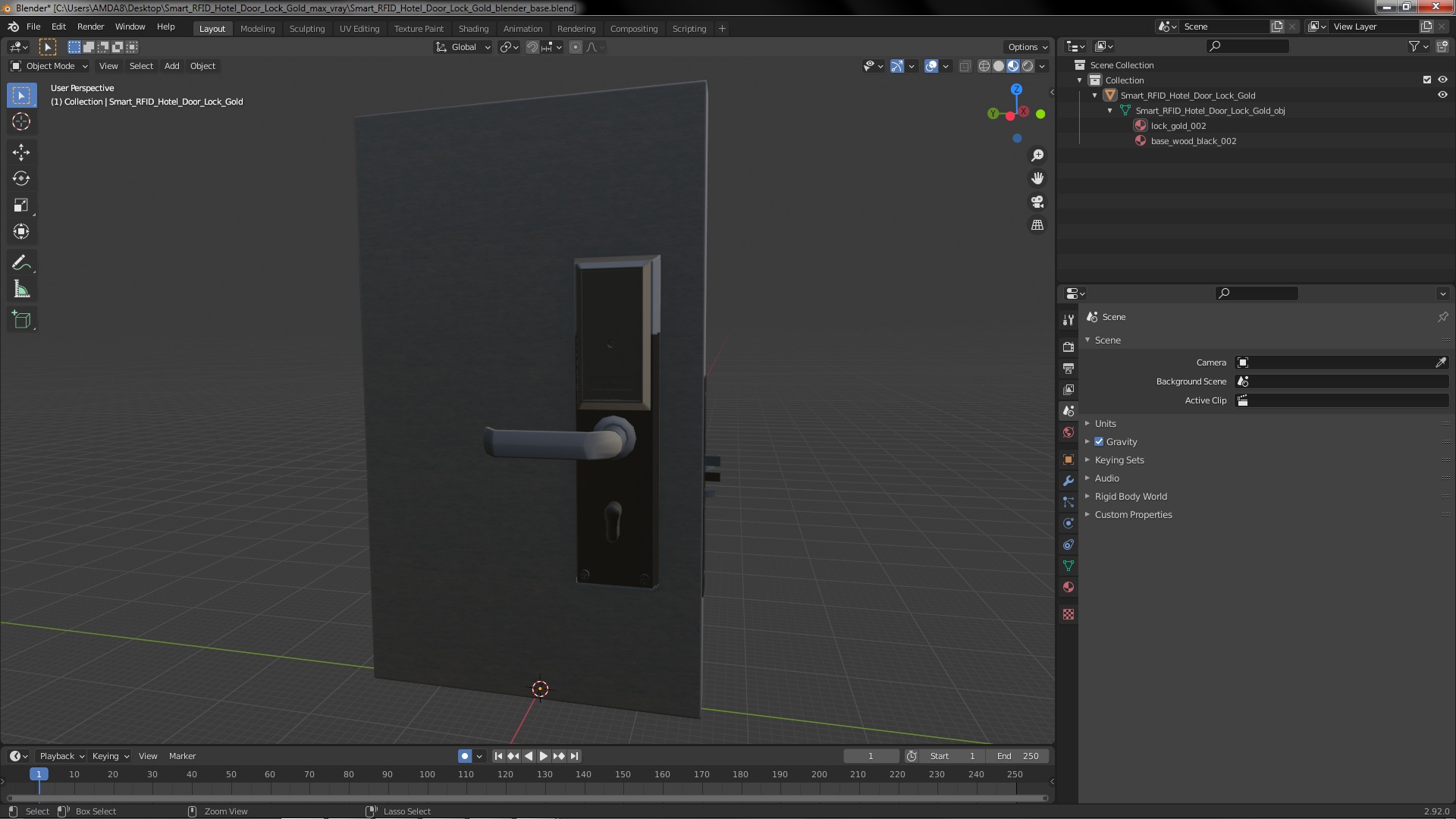 3D Smart RFID Hotel Door Lock Gold