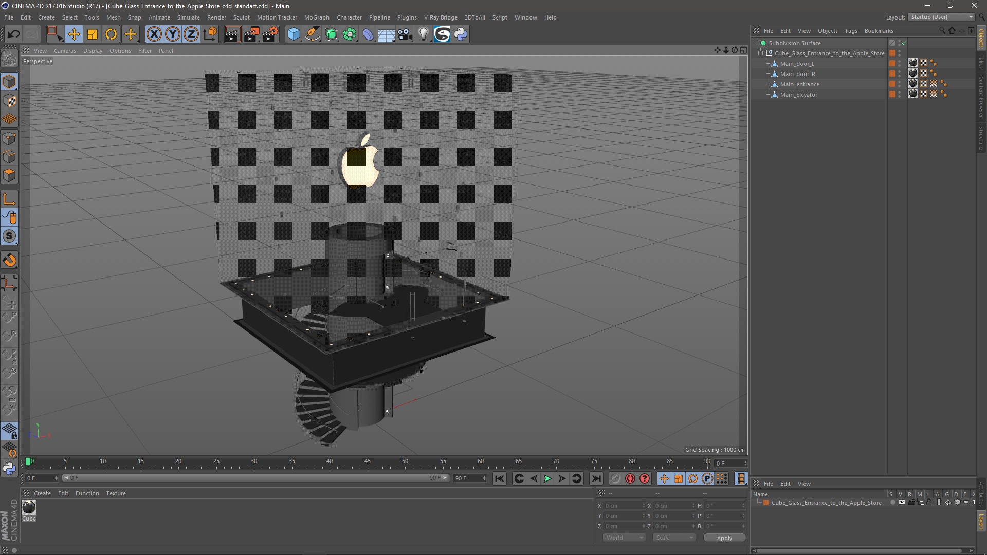 3D Cube Glass Entrance to the Apple Store model