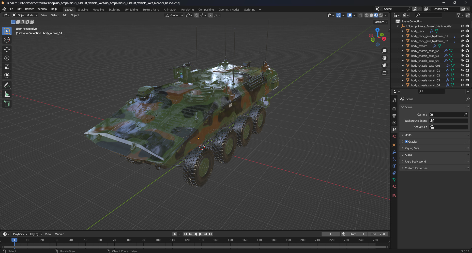 3D US Amphibious Assault Vehicle Wet model